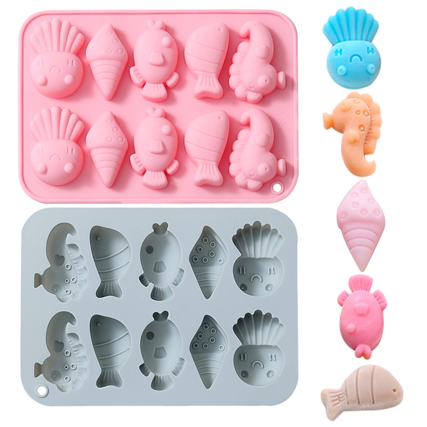 Verdental Marine Life Silicone Molds Set Non-Stick Candy Making Supplies For Chocolate Gummy Biscuit Mints Crayon Including Octo
