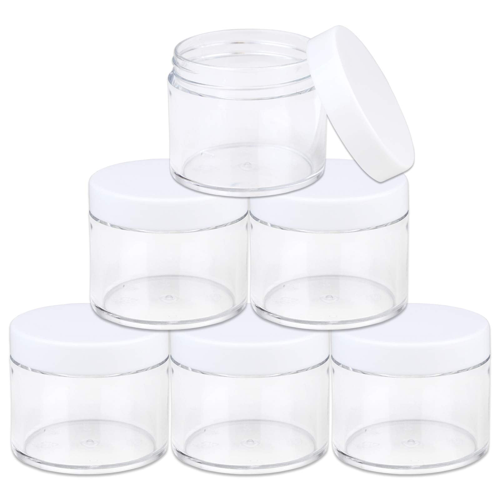 Beauticom 60 Grams/60 ML (2 Oz) Round Clear Leak Proof Plastic Container Jars with White Lids for Travel Storage Makeup Cosmetic
