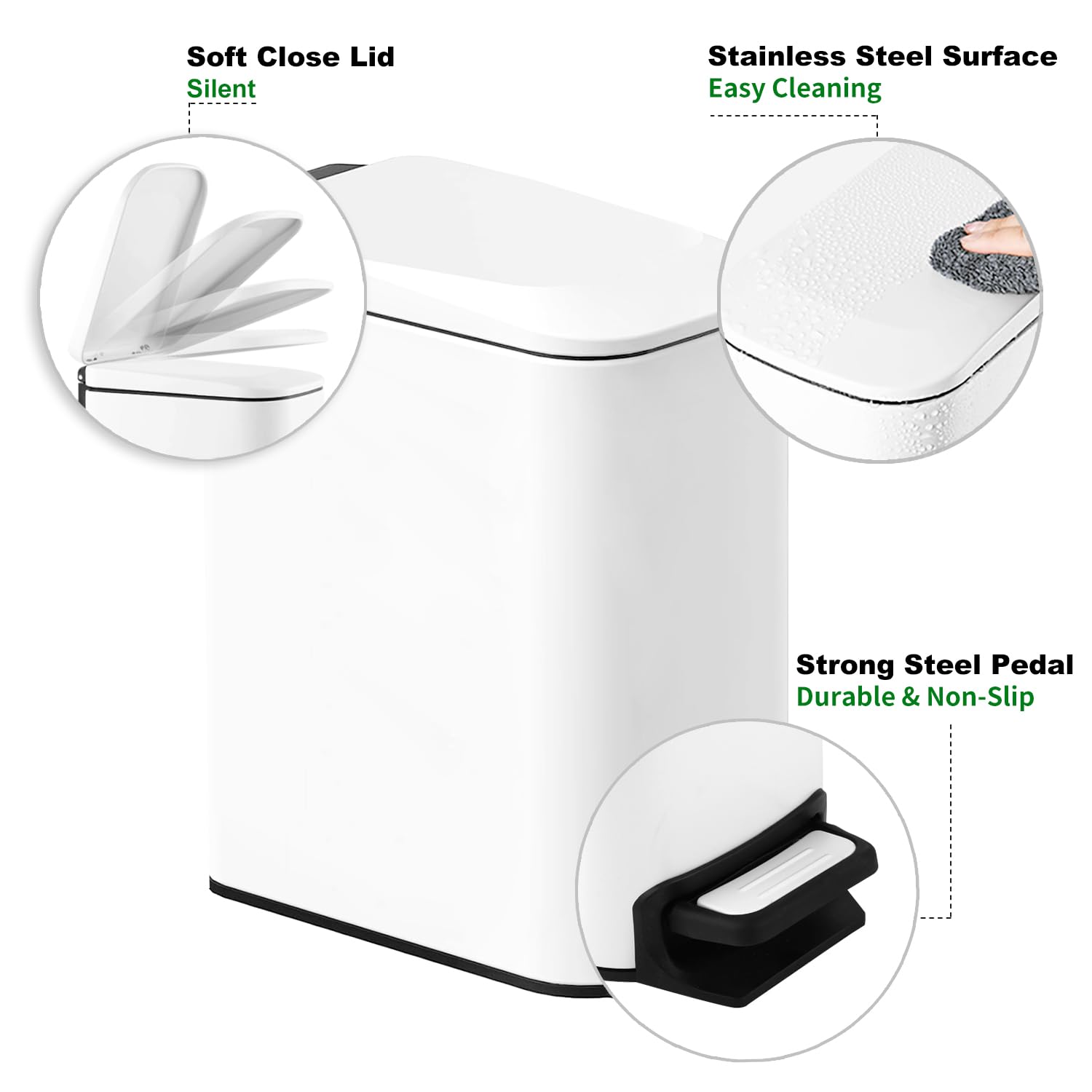 Tipgo Slim Bathroom Trash Can With Lid Soft Close, 6 Liter / 1.6 Gallon Stainless Steel Garbage Can With Removable Inner Bucket,
