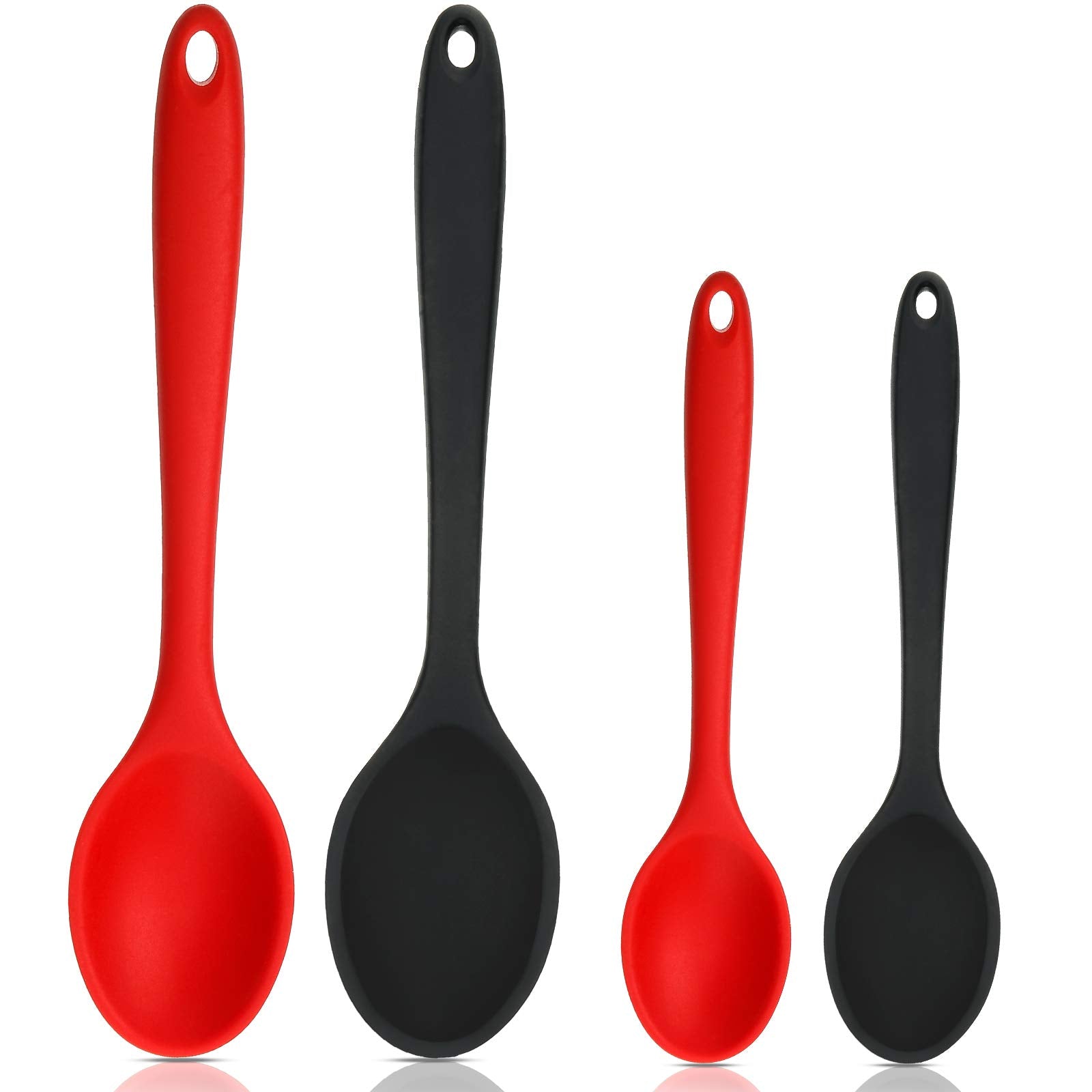 4 Pack Silicone Mixing Spoons Set Nonstick Kitchen Spoons Cooking Baking Spoons For Kitchen Cooking Stirring, Large And Small (R