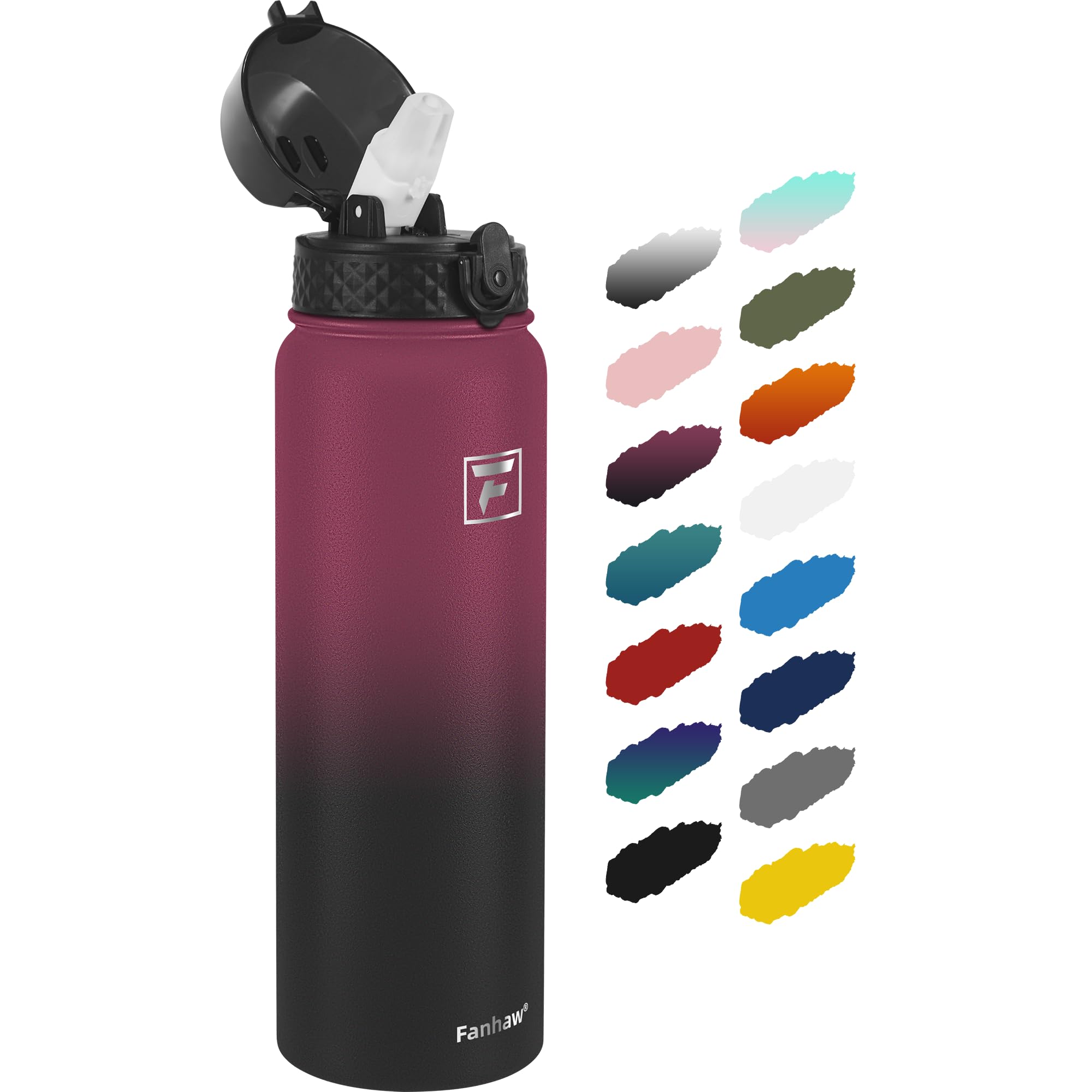 Fanhaw 32 oz Insulated Stainless Steel Water Bottle with Straw Lid, Leakproof Sports Bottle for Men, Women & Teens (Red Black)
