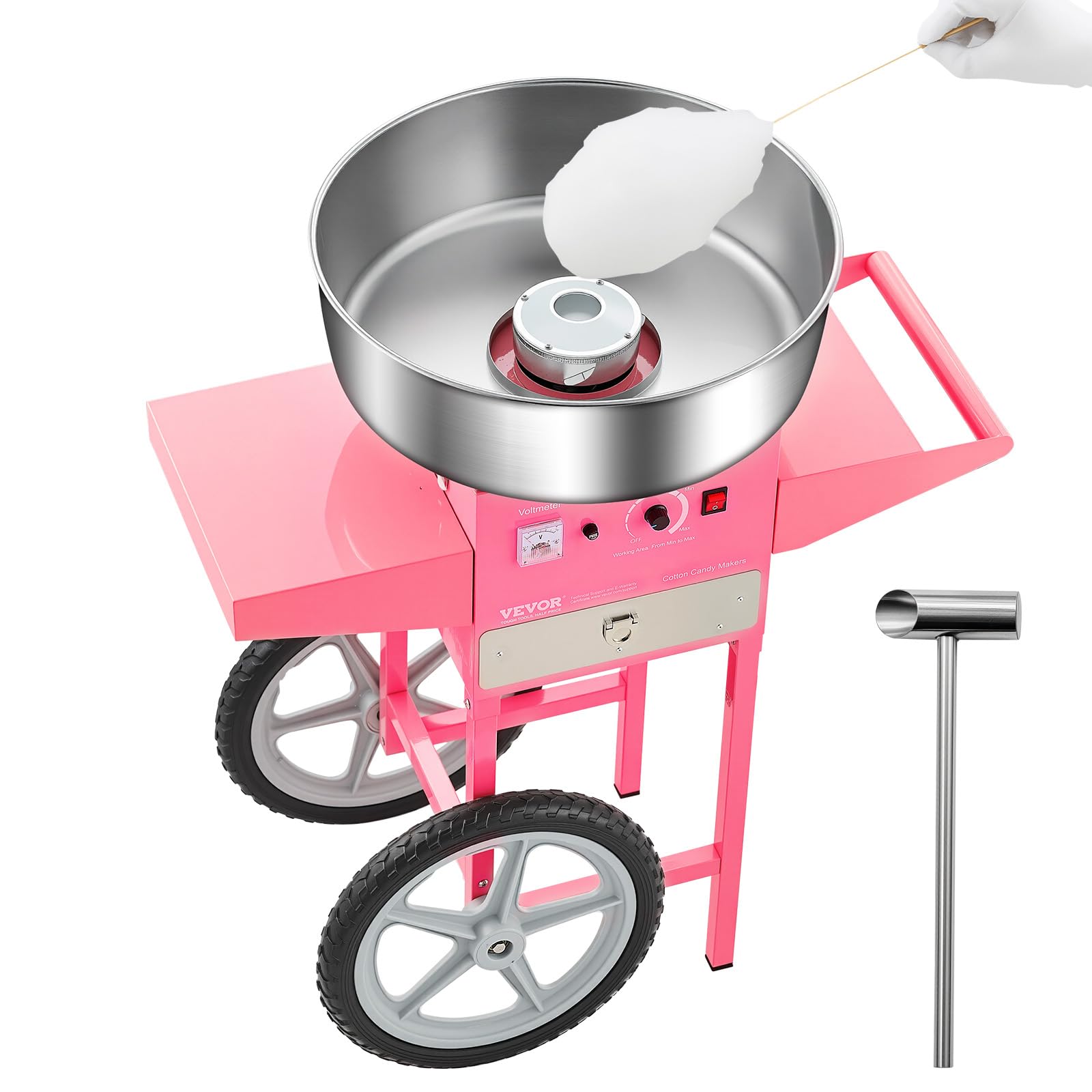 VEVOR Electric Cotton Candy Machine with Cart, 1000W Commercial Candy Floss Maker with 20.5 in Stainless Steel Bowl, Sugar Scoop