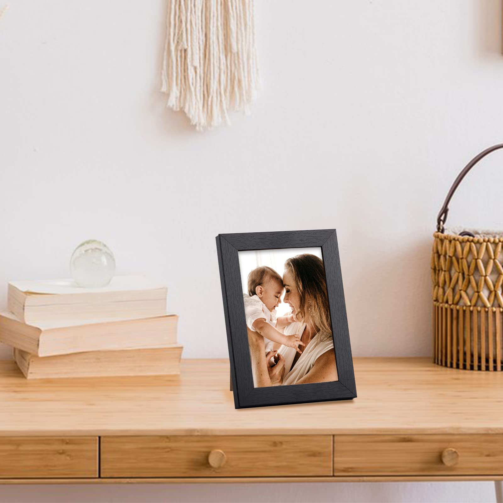 TOFOREVO 4x6 Picture Frames Set of 6 Black Wood Grain Photo Frame for Gallery Wall Mounting or Tabletop Display