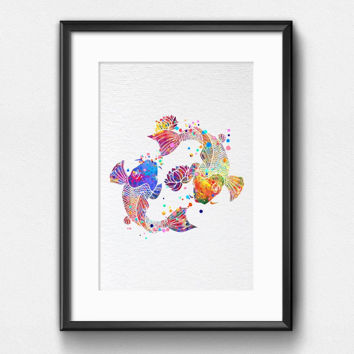 Dignovel Studios 11X14 Unframed Koi Fish Lotus Meditation Yin Yang Japanese Yoga Watercolor Art Print Poster Inspirational Wall