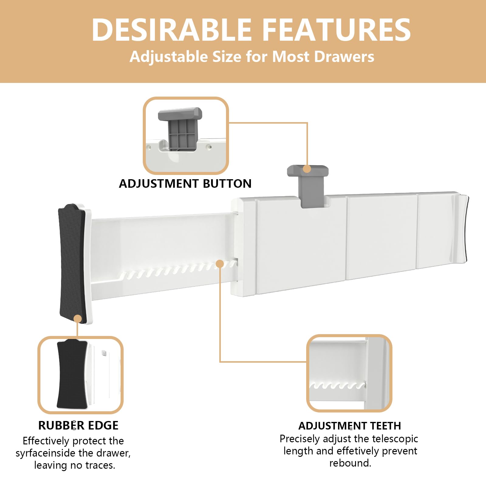 KABUM Adjustable Drawer Divider Organizer Clothes Dresser Organizer,Expandable Organization for Home, Office,2.8'' High Expandab