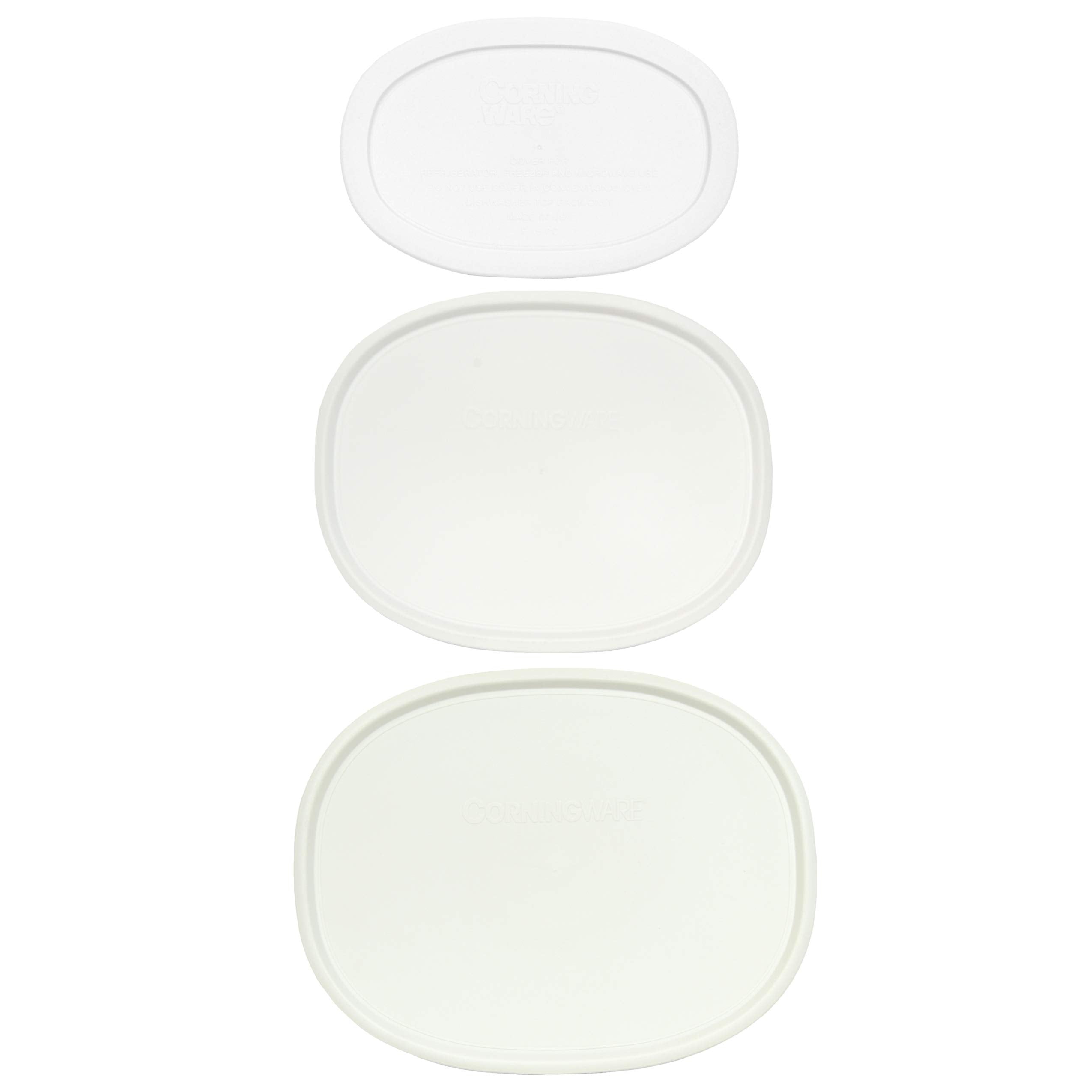 Corningware (1) F-2-Pc 2.5 Quart (1) F-12-Pc 1.5 Quart (1) F-15-Pc 15 Ounce Oval French White Lids