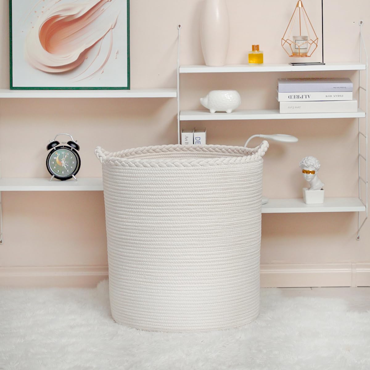Homlikelan 90L Oversize Woven Laundry Basket,Cotton Tall Laundry Hamper For Blankets,Clothes,Pillows,Toys,Shoes Large Laundry Bi