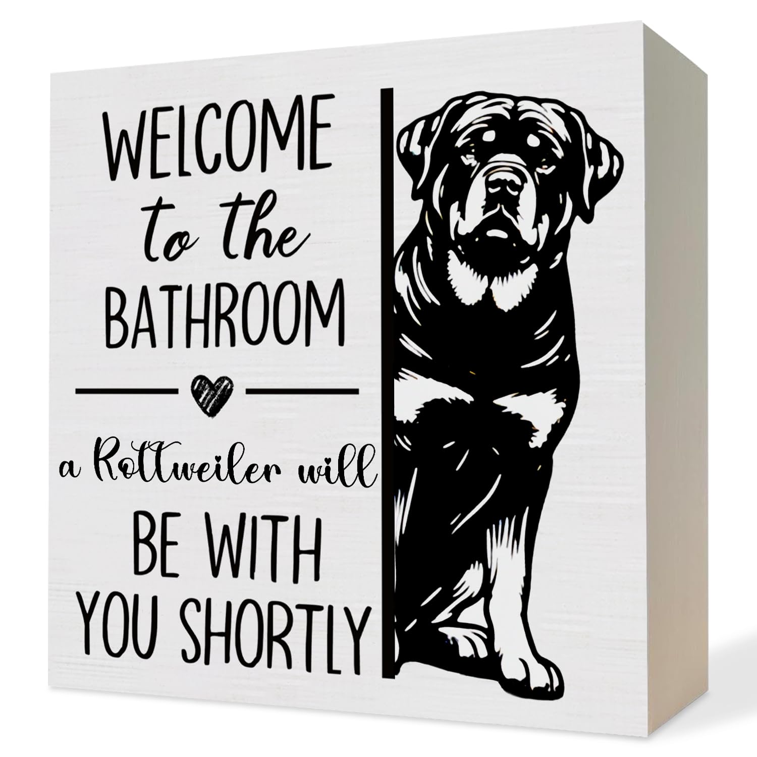 ATBWGT Rottweiler Bathroom Wooden Box Sign, Rottie Dog Bathroom Decor, Rottweiler Gifts for Women Men Wood Block Plaque Signs fo