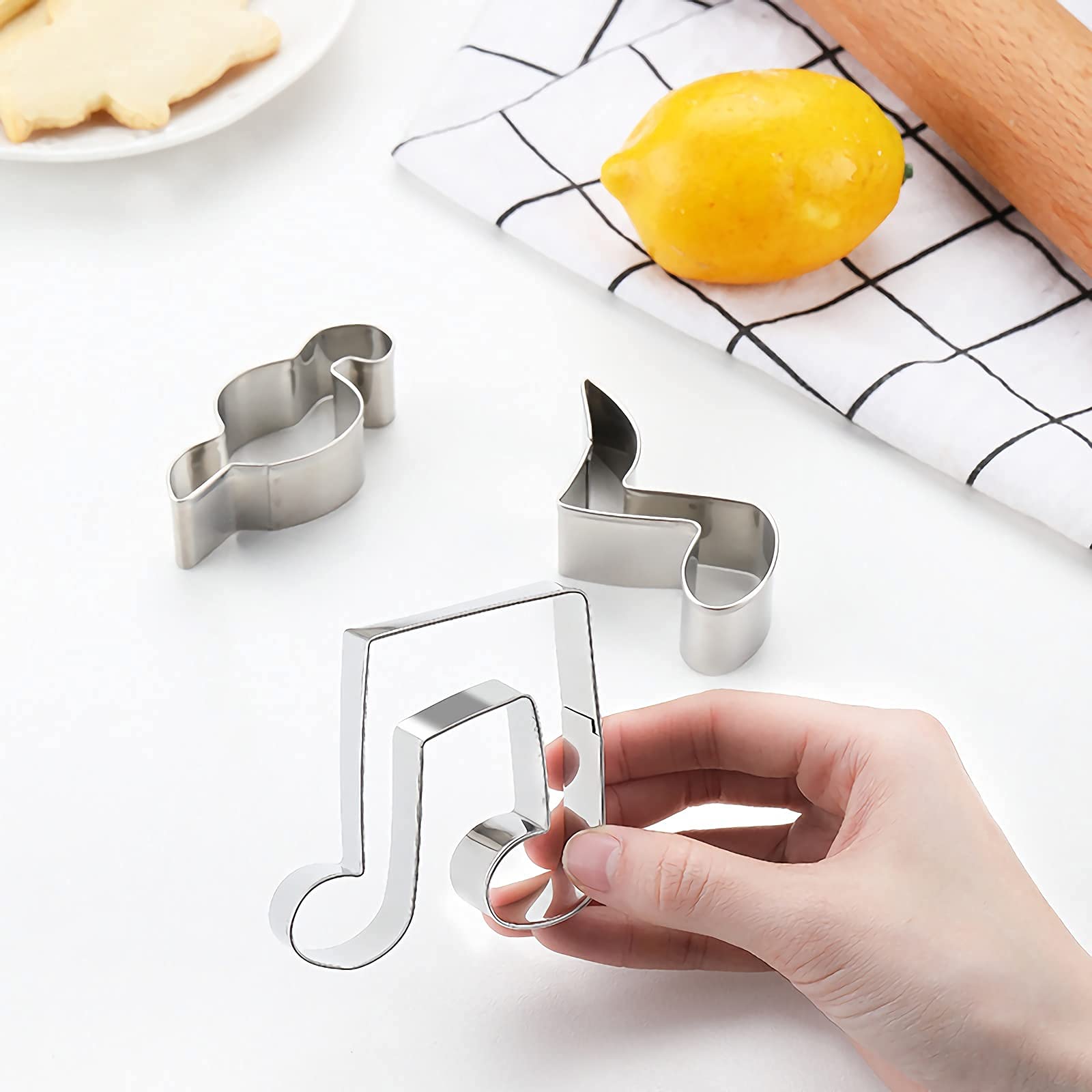 Music Note Cookie Cutter Shapes Set - 8 Pieces Stainless Steel Metal G Clef, Eighth Note, A Quarter Note, Piano, Violin, Guitar,