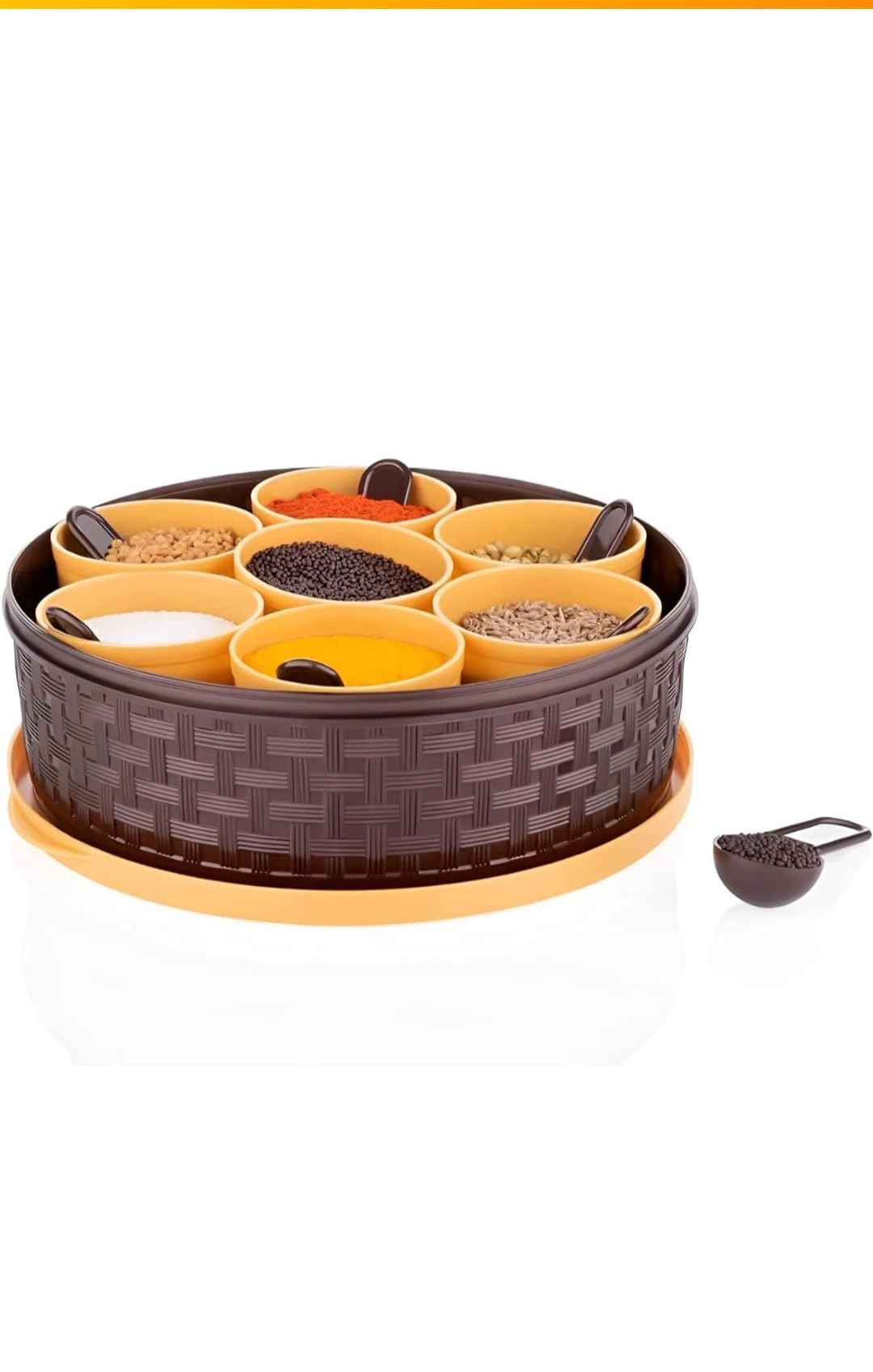 Royalcook Multipurpose Round Shape 7 Section Masala Rangoli Box Dabba For Keeping Spices | Spice Box For Kitchen | Plastic Woode
