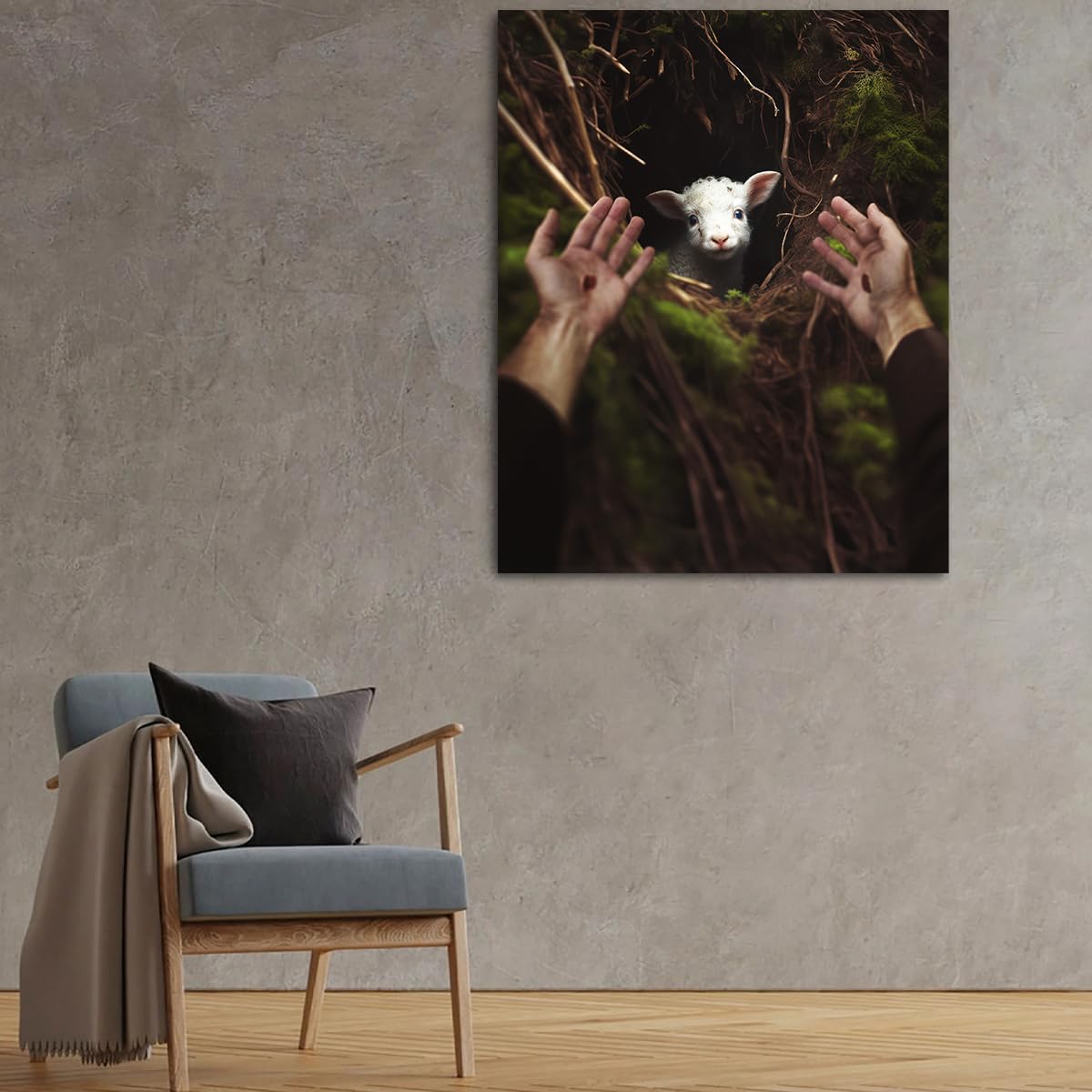 Jesus And Lamb Canvas Wall Art Jesus Reaches Down To Rescue A Lamb Picture Wall Art Canvas Print Christian Home Decor 24X30 Inch