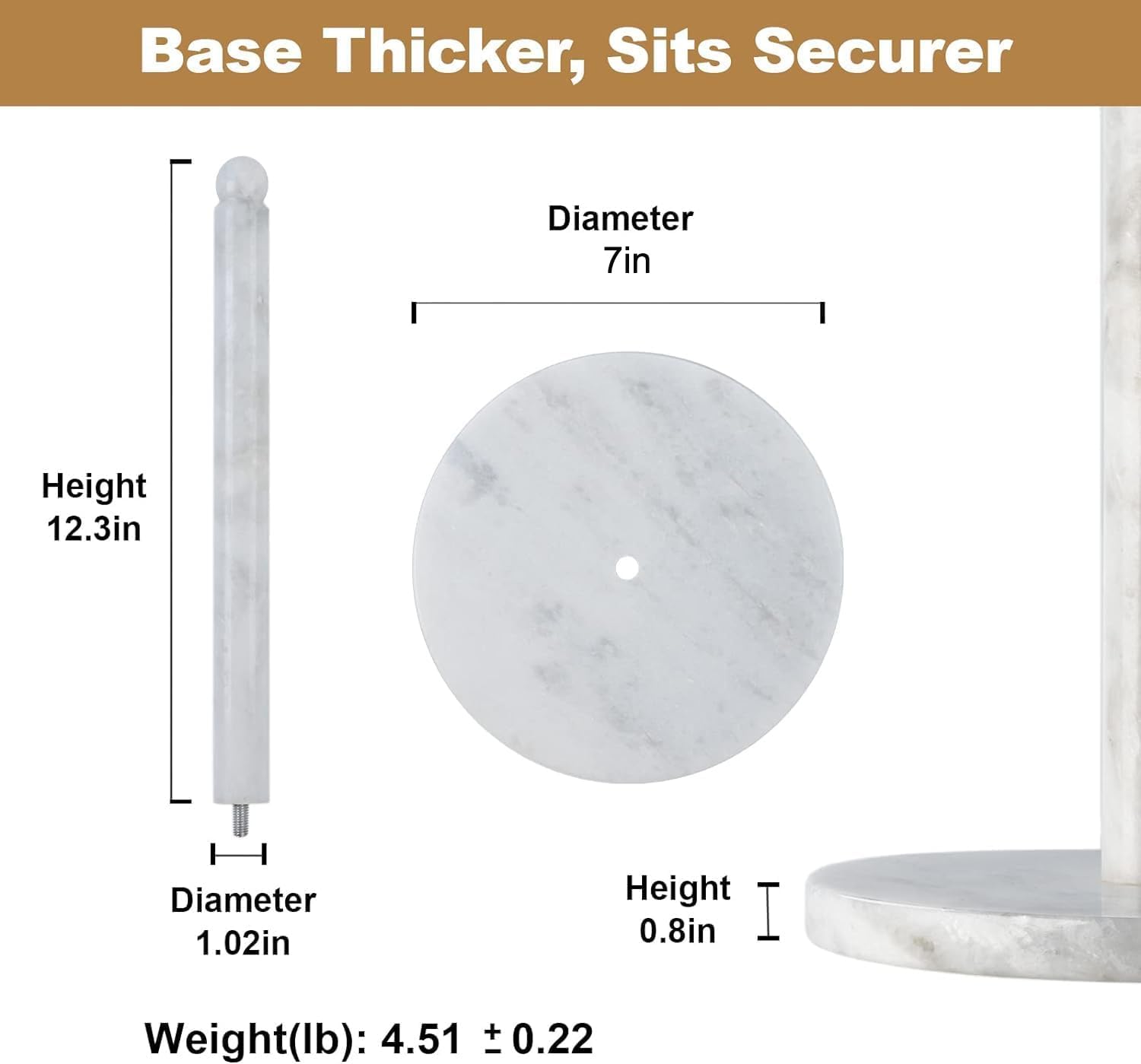 Koville African Natural Marble Paper Towel Holder Countertop, Genuine Stone Paper Towel Holder Stand For Kitchen Storage, For St