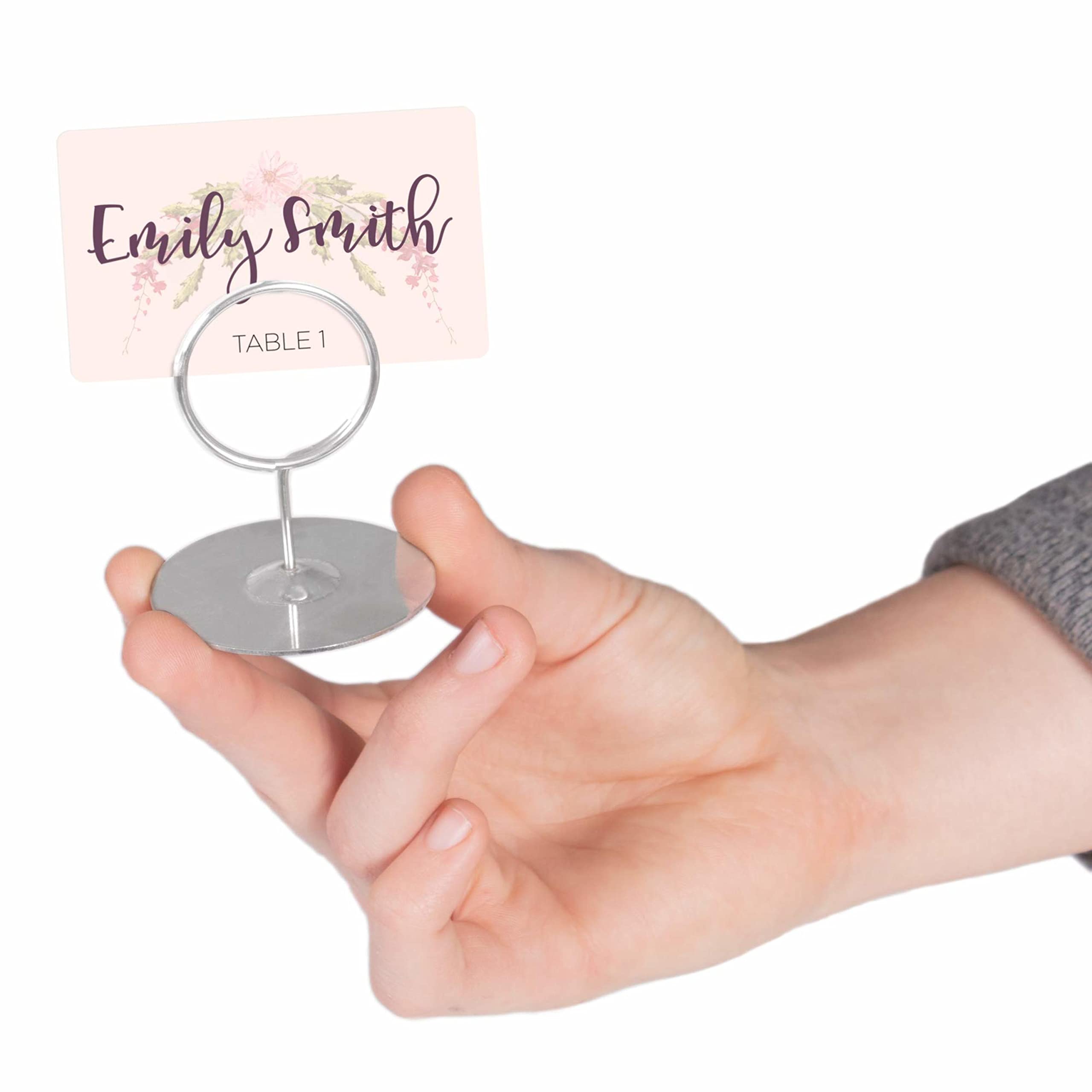 12-Pack Of 2.25'' Table Number Holder, Menu, And Place Card Stands | Tabletop Stainless Steel Ring-Clip Card Markers & Photo Hol