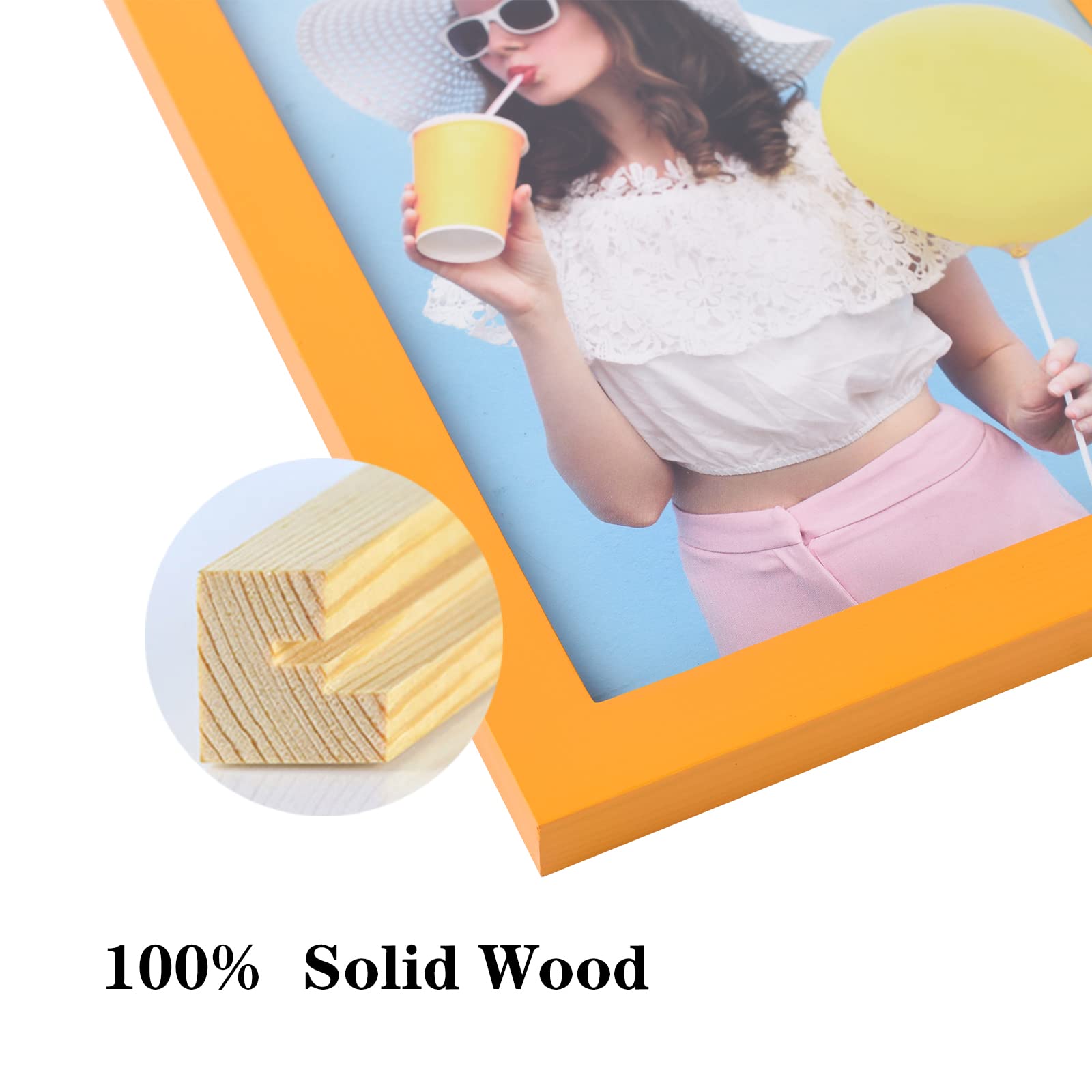 wyooxoo 12x16 Picture Frame Made of Solid Wood Orange Photo Frames Display Pictures 11x14 with Mat or 12x16 Without Mat Colorful