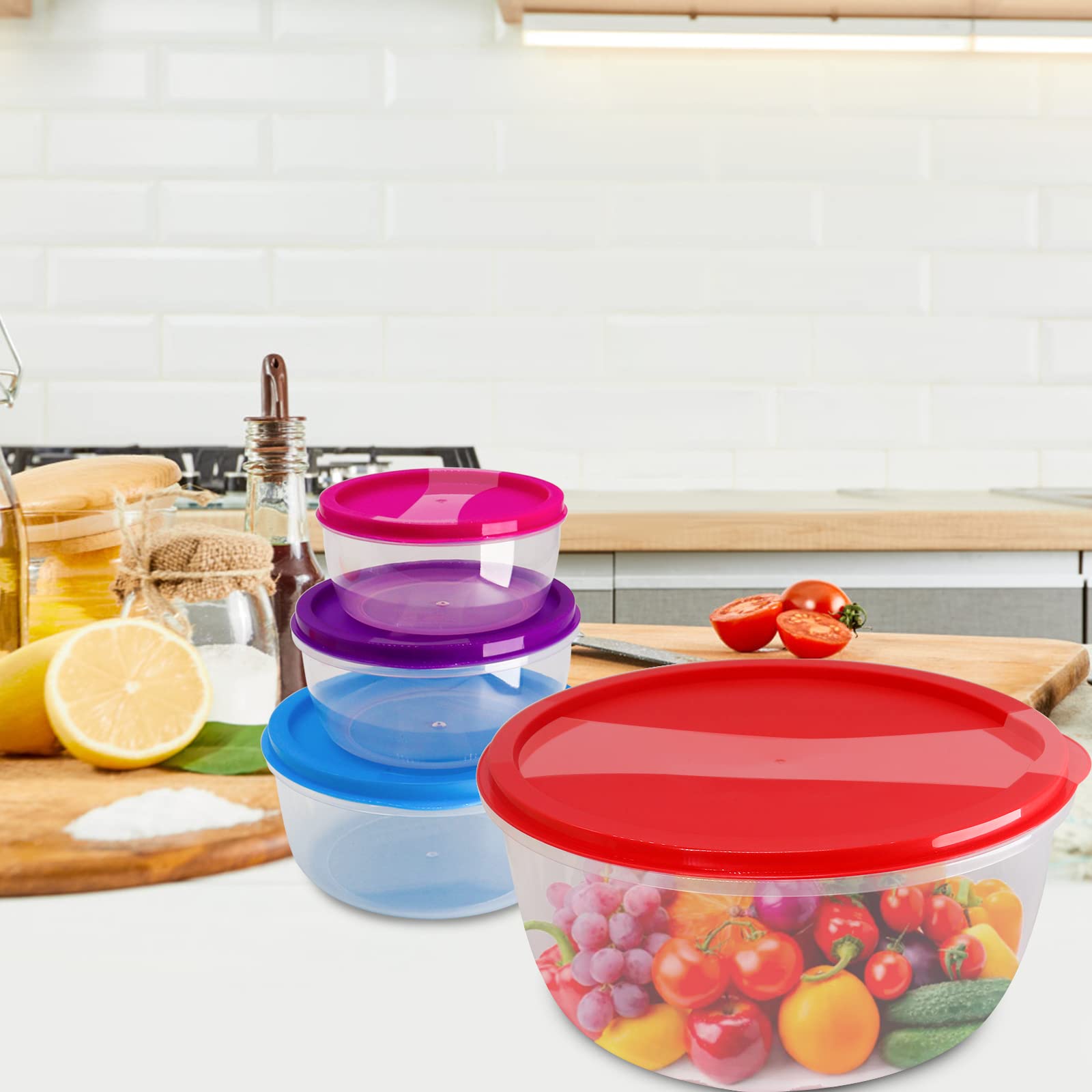 Atrdto Plastic Multicolor Salad Bowl Set,Microwave And Dishwasher Safe,Ideal For Baking, Prepping, Cooking And Serving Food (Set