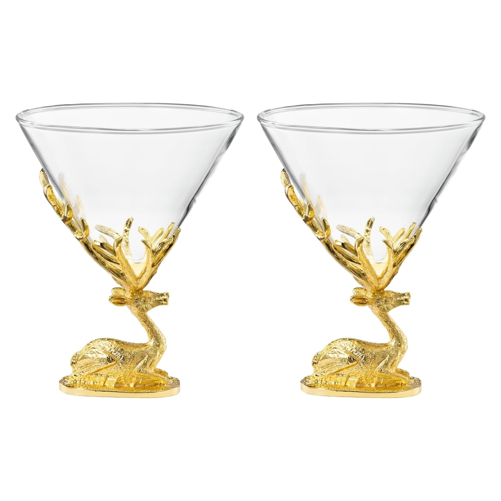 Stag Antler Cocktail Glasses Set of 2 Gold Deer Design Elegant Animal Inspired Barware