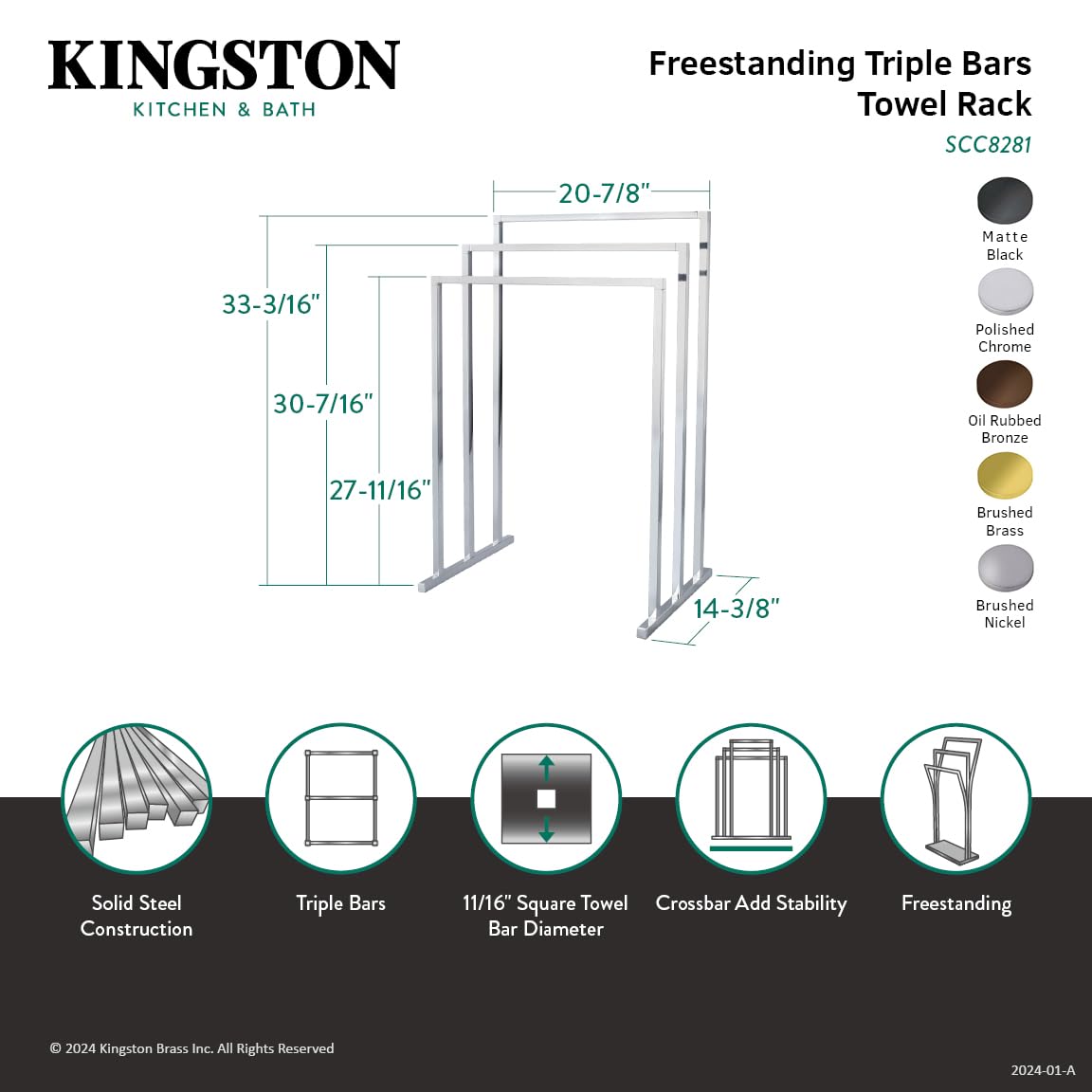 Kingston Brass Scc8280 Edenscape Freestanding -Towel Rack, Matte Black