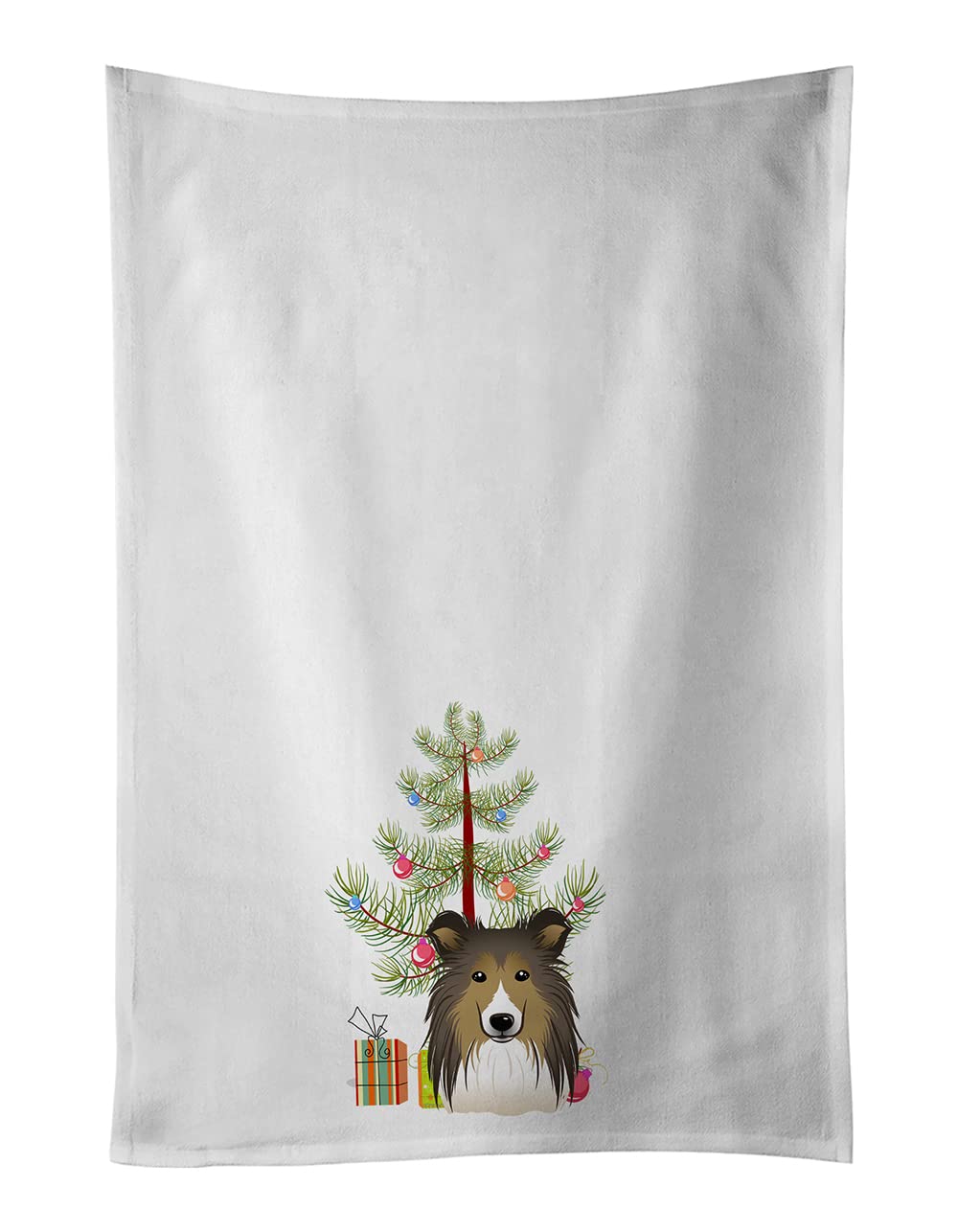Christmas Tree and Sheltie White Kitchen Towel Set of 2