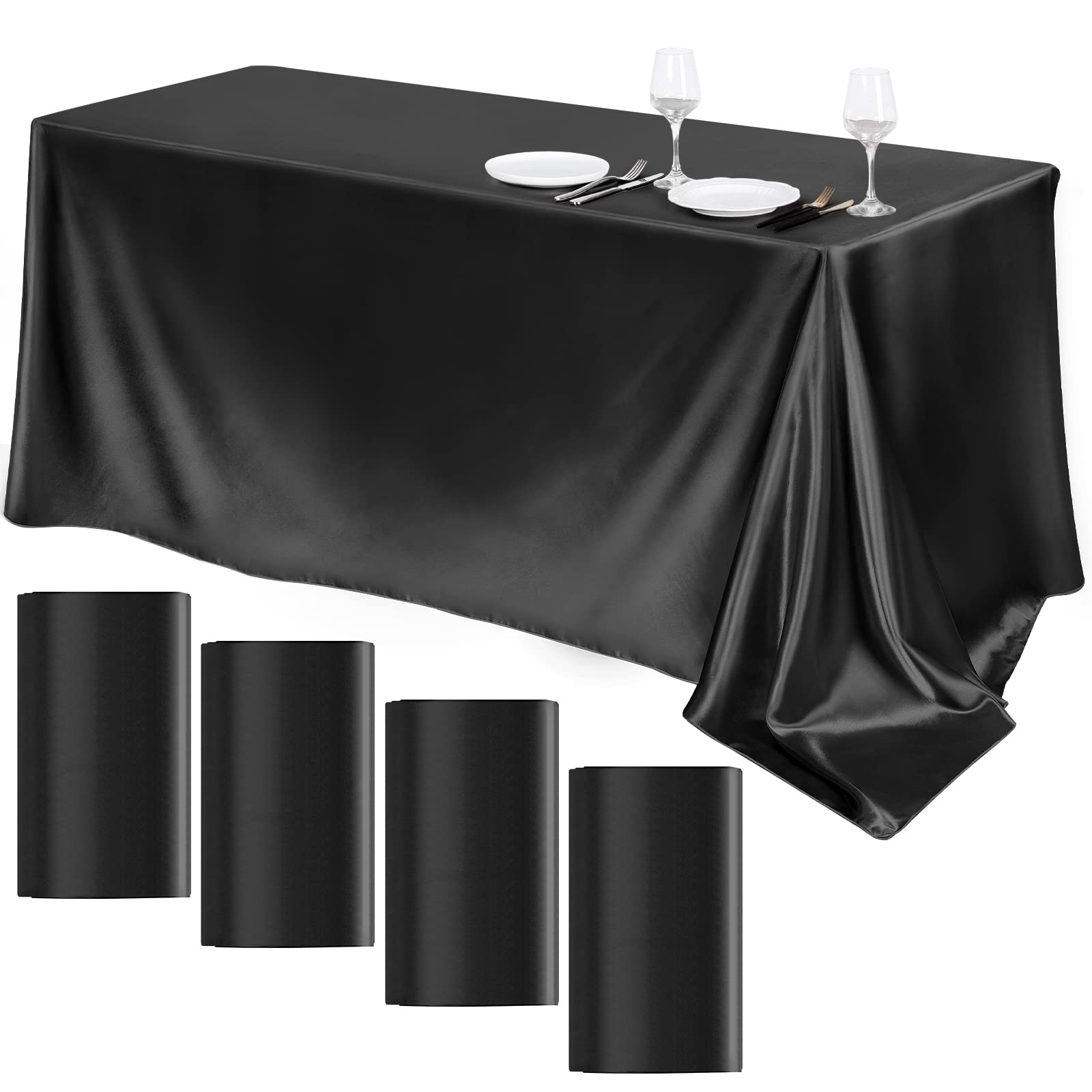 Turstin 4 Packs Satin Tablecloth 102 X 58 Inch Overlay Satin Table Cover Rectangle Bright Silk Tablecloth Smooth Fabric Table De