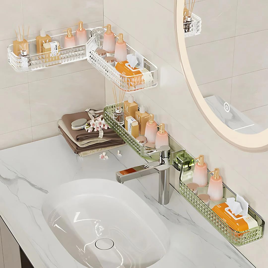 Primechoice MultiFunctional WallMounted Bathroom Organizer  Foldable Plastic Shelf Rack With Strong Suction  No Drilling Wat