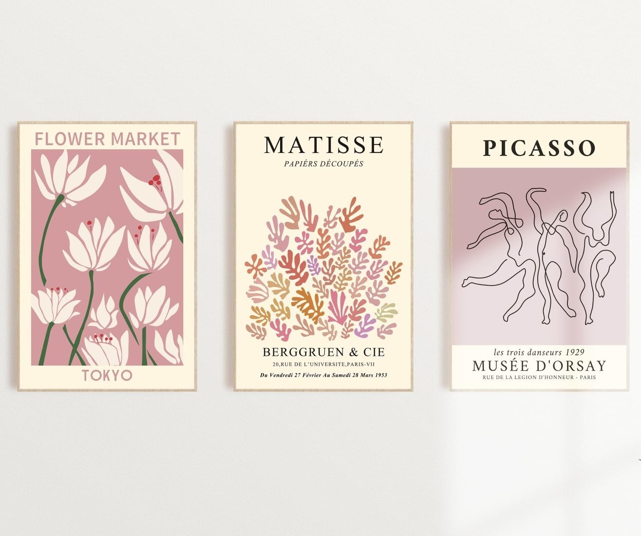 Mini Zozi Matisse Wall Art Flower Market Prints 16X24 3Pcs Picasso Wall Decor Large Canvas Pink Posters Trendy Funky Aesthetic A