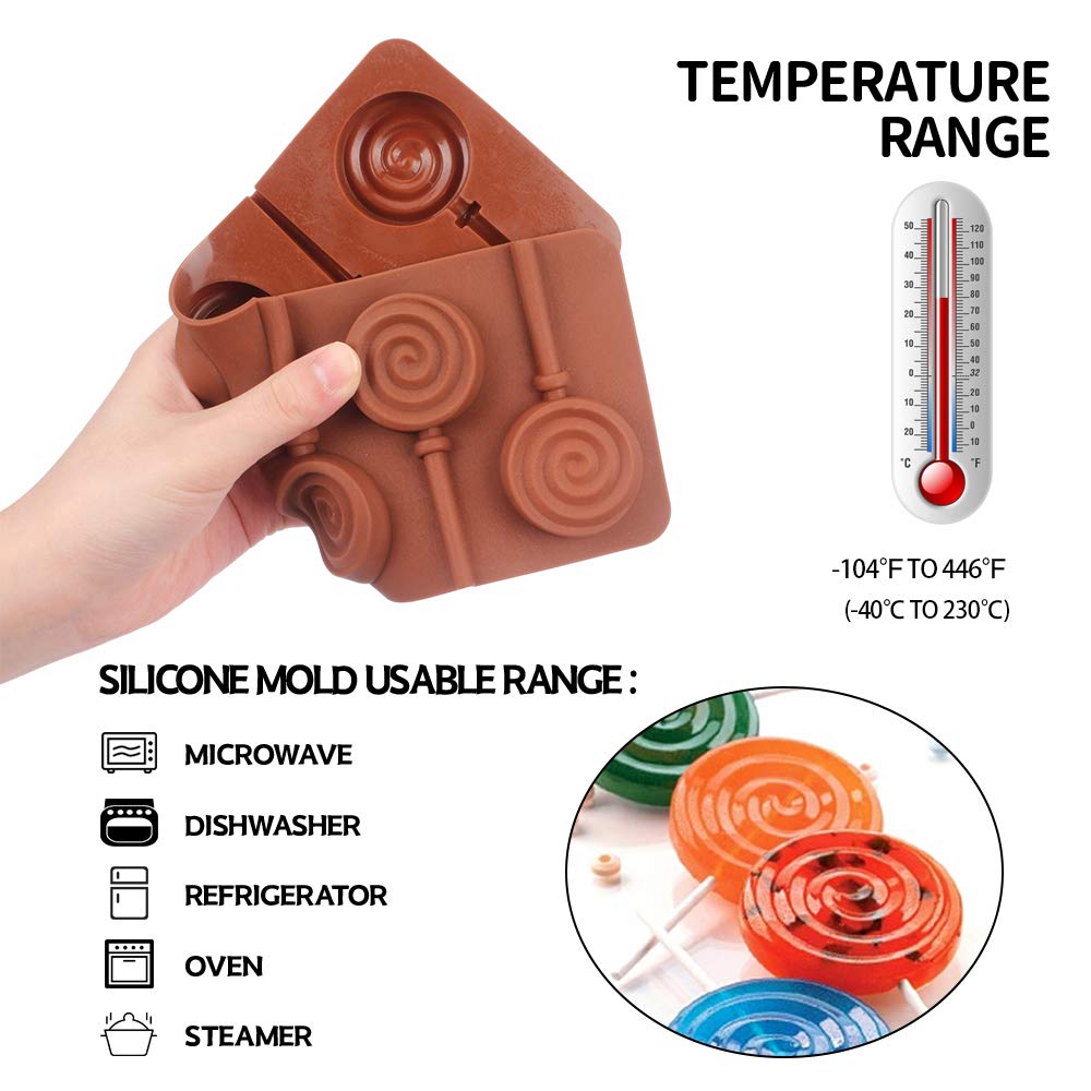 Cooknbake Round Silicone Mold For Lollipop Hard Candy Chocolate Cake Decorating With 24Pcs Reusable Sticks Swirl Shape Set Of 4