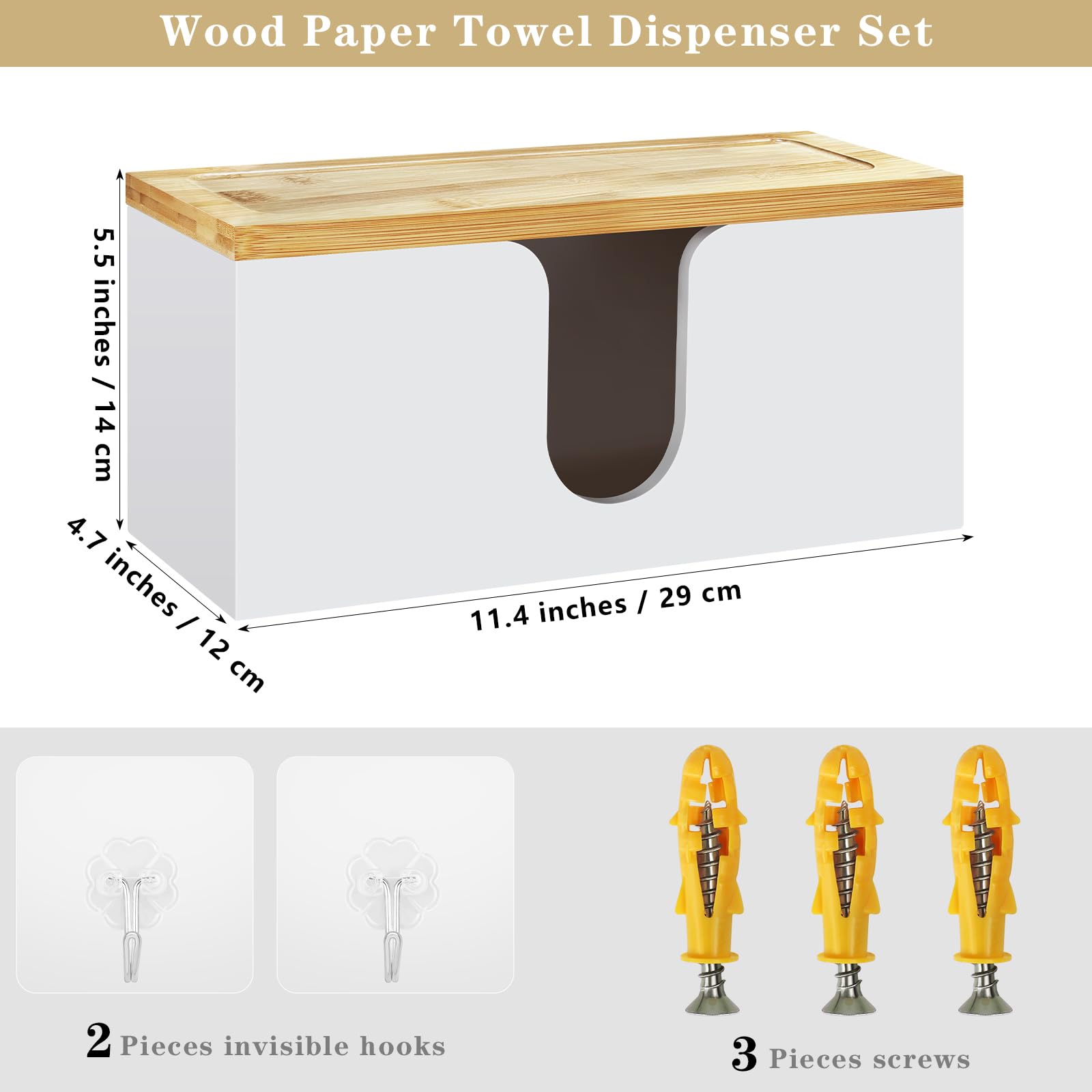 Turstin Wood Paper Towel Dispenser Folded Paper Towel Holder With Lid For Countertop And Wall Mounted, Wall Mount Paper Towel Ho