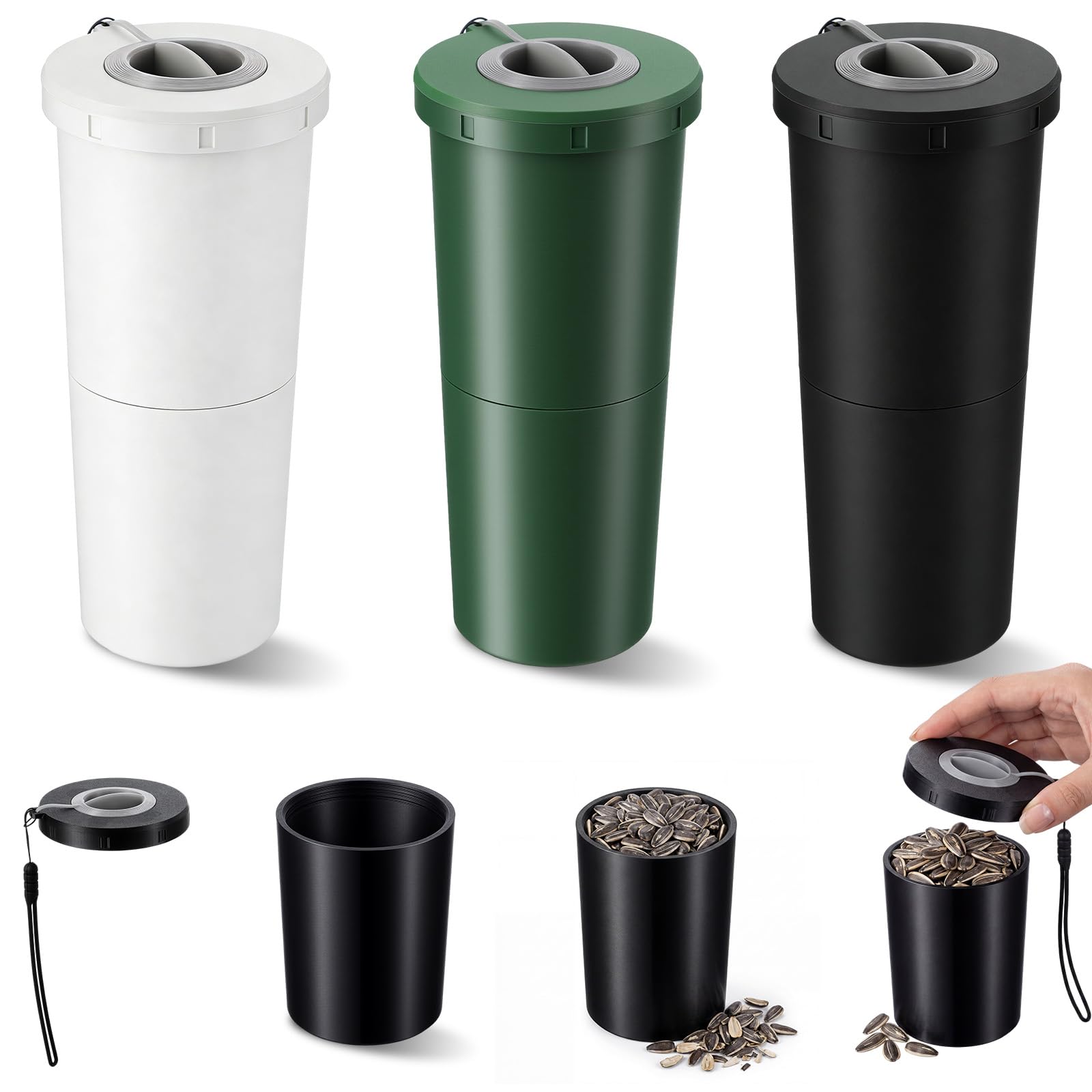 Hushee 3 Pack Portable Sunflower Seed Cup with Shell Storage, Pistachios Spit Cup Nut Snack Bowl Holder Container for Seed Lover