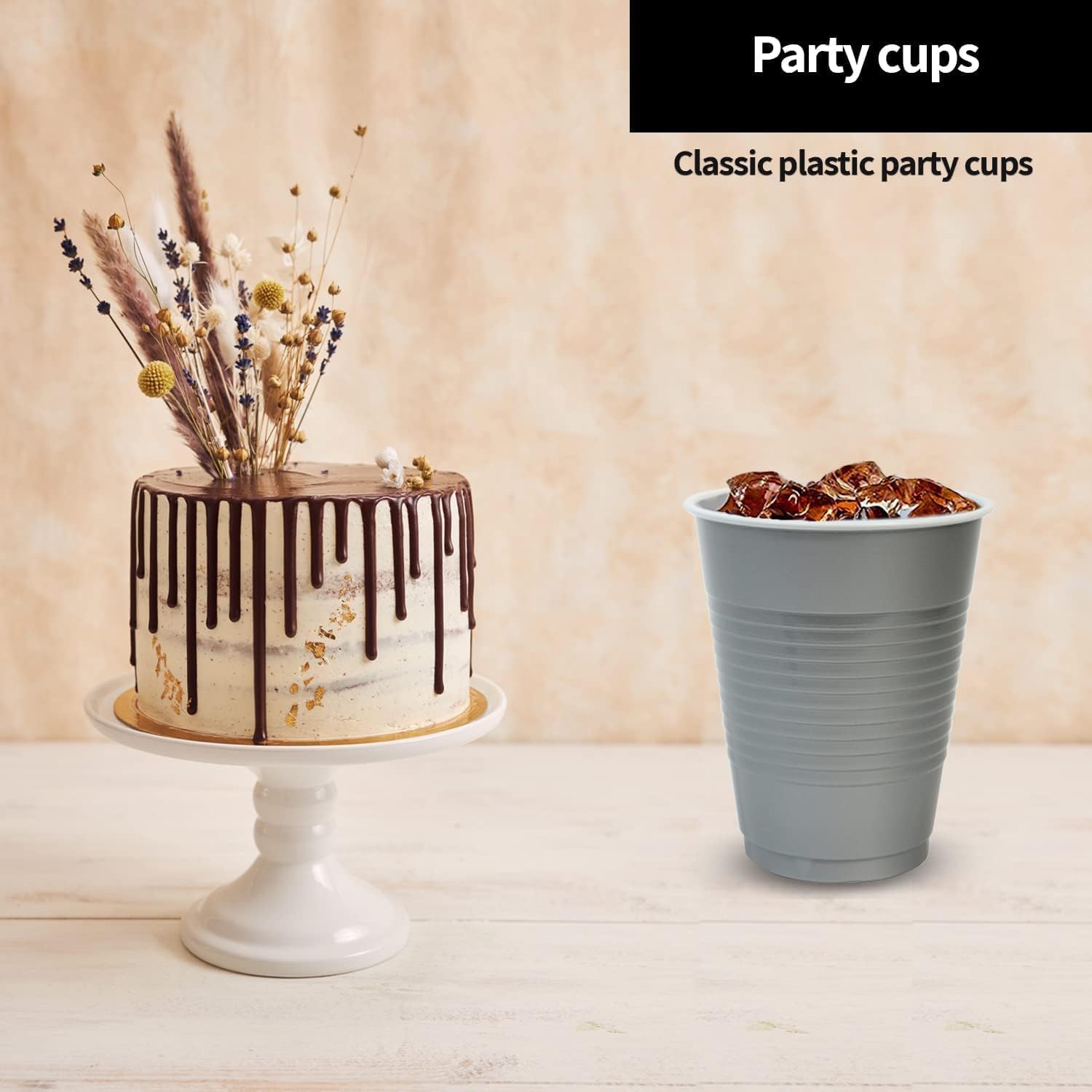 Silver Solid Color Premium Heavy Weight Plastic Cup (18 Oz.) 50 Count - Elegant & Durable, Perfect For Parties, Weddings & Every
