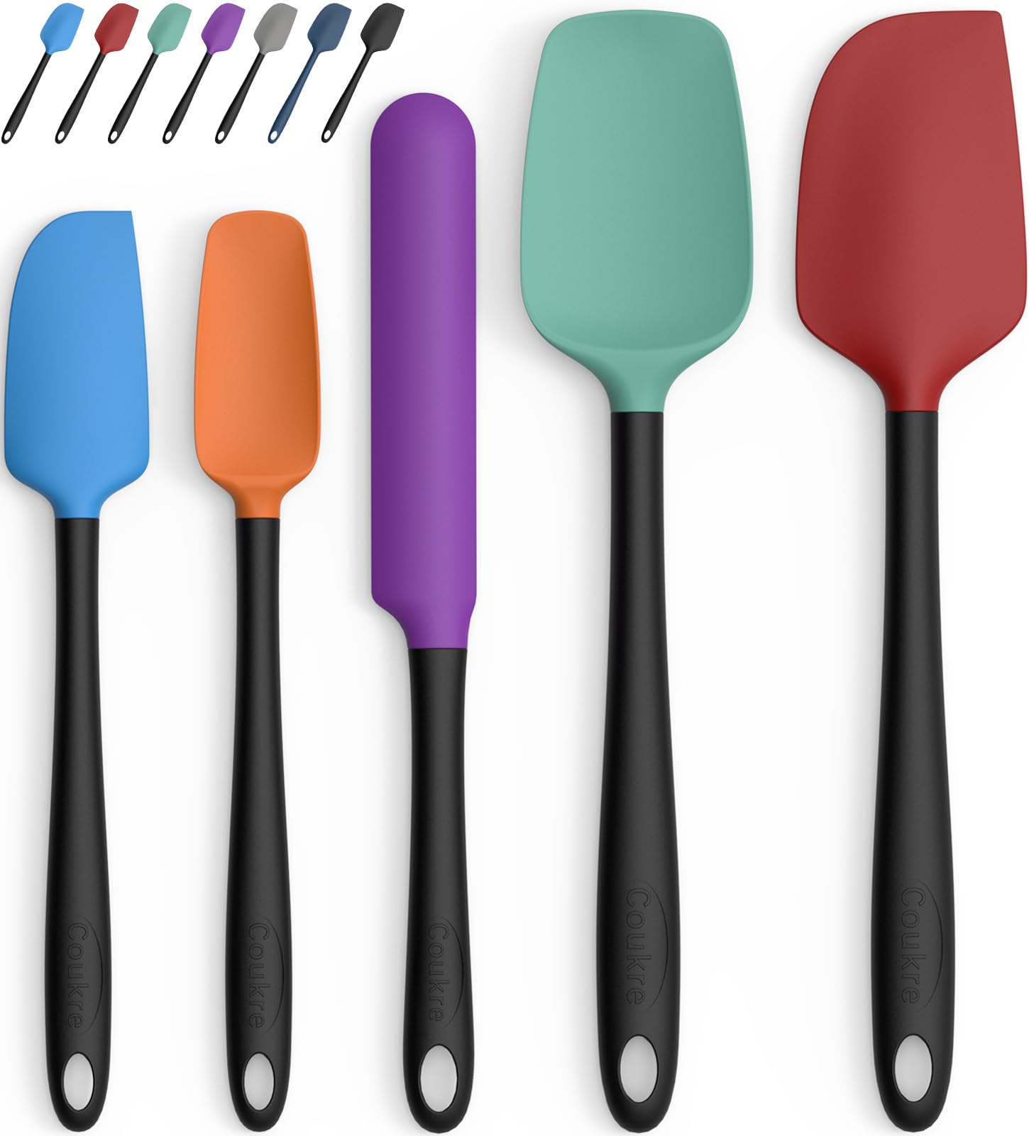 Coukre Silicone Spatula Set of 5,High Temperature Resistant, Food Grade Silicone, Dishwasher Safe, for Baking, Cooking (Colorful
