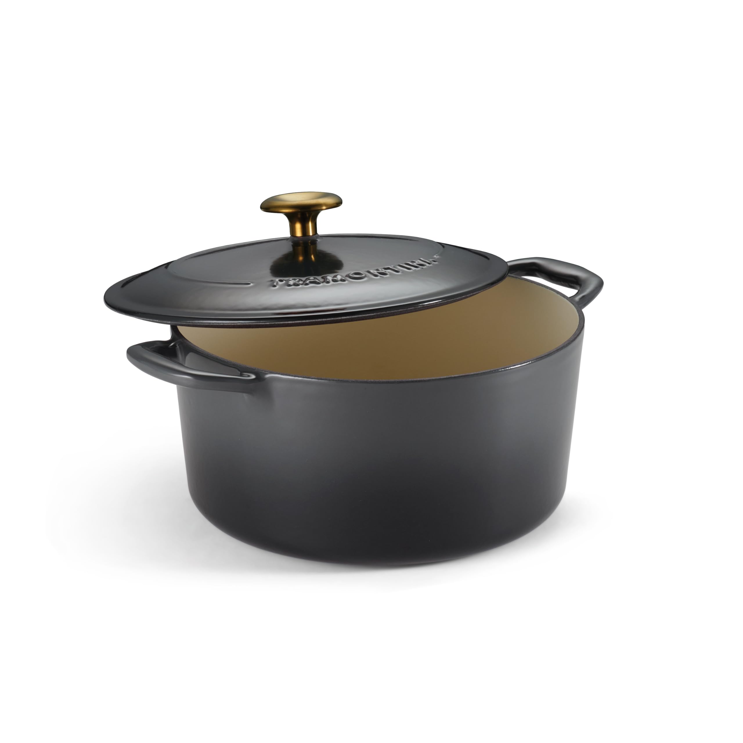 Tramontina Enameled Cast Iron Dutch Oven Pot with Lid, Round 5.5-quart, Smoke (Gold Knob)