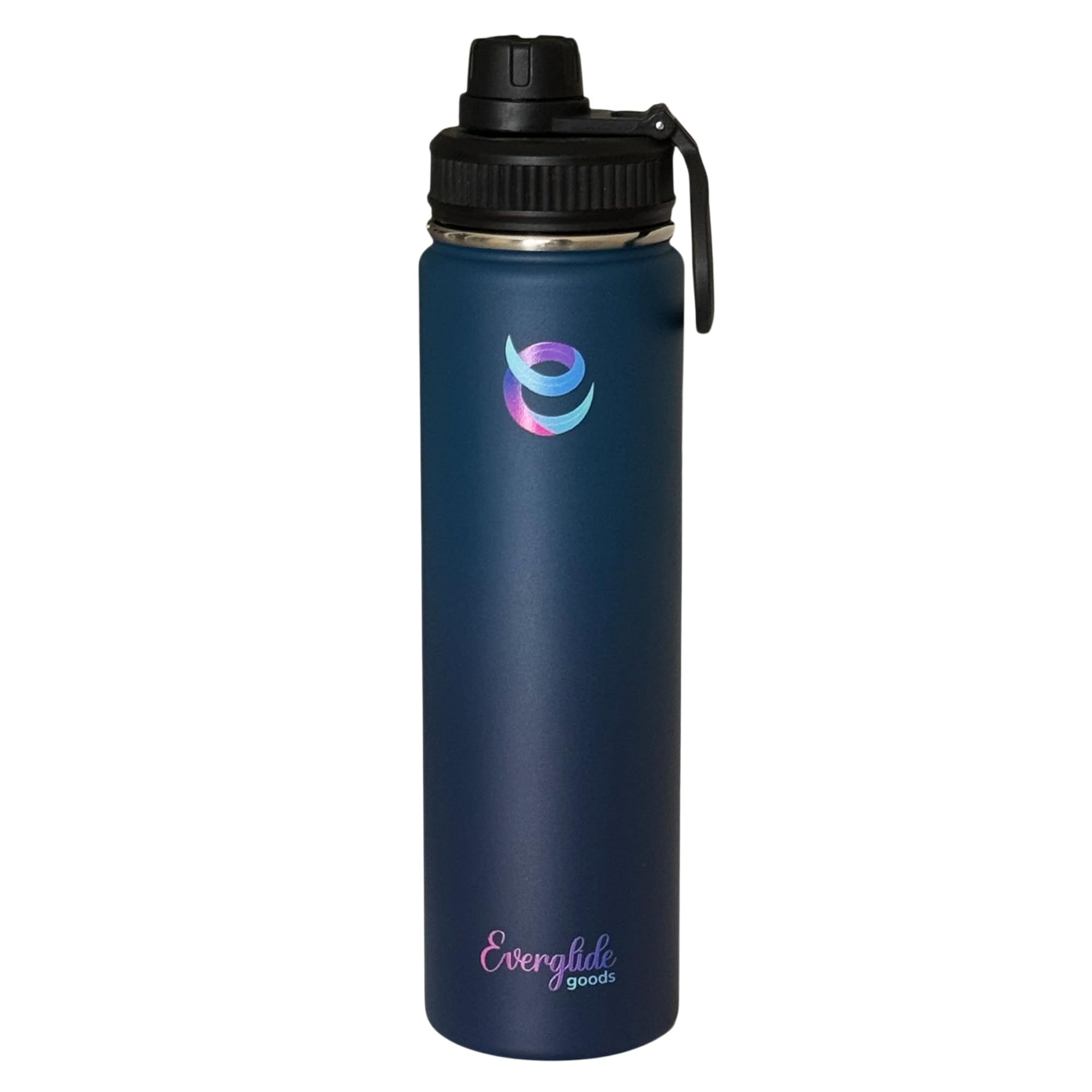 EverGlide Goods 24oz Insulated Water Bottle  Double Wall Vacuum Stainless Steel, Leak Proof, Wide Mouth Spout Lid, Cold 24 Hrs/