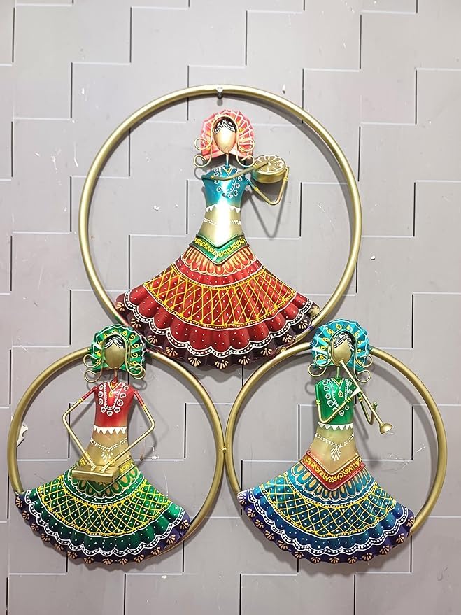The Handicraft Store Female Musicians Rajasthani Handicraft Metal Wall Art Size- 66 X 68 CM