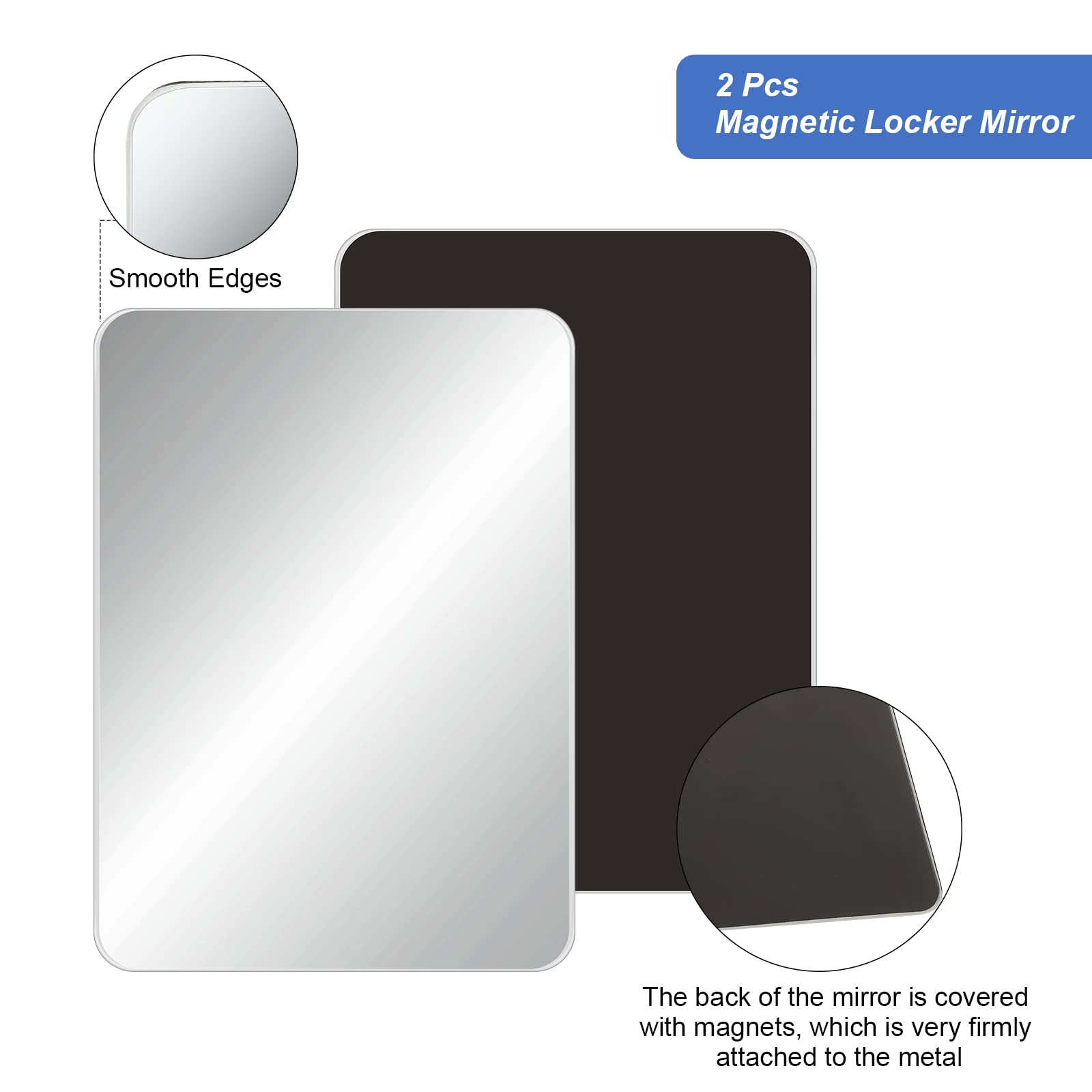 Blulu 2 Pcs Magnetic Locker Mirror Small Real Glass School Rectangular Locker Magnetic Makeup Mirror For Bathroom Household Refr