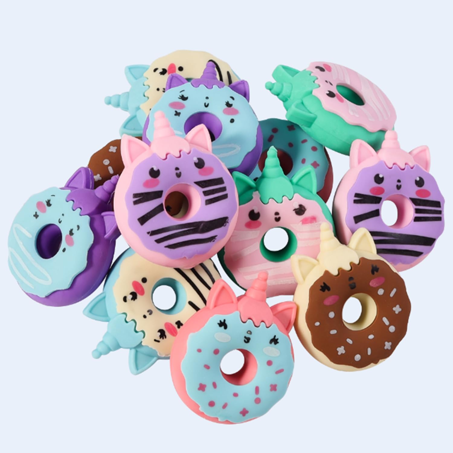 Smiletop Valentines Day Cards For Kids School - 30 Pack Donut Erasers With Valentines Cards For Kids Classroom - Valentines Day