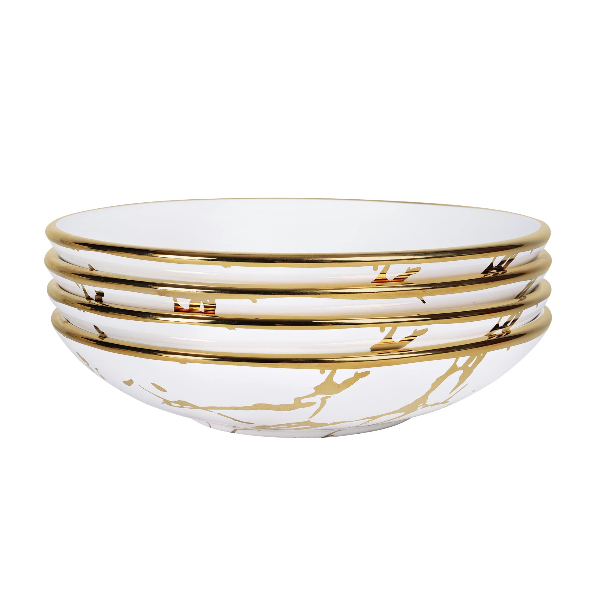 Fanquare Porcelain Pasta Bowls Set Of 4, Gold Marble Serving Bowl 16Oz, Ramen Bowl For Soup, Salad, Dessert, 7 Inch