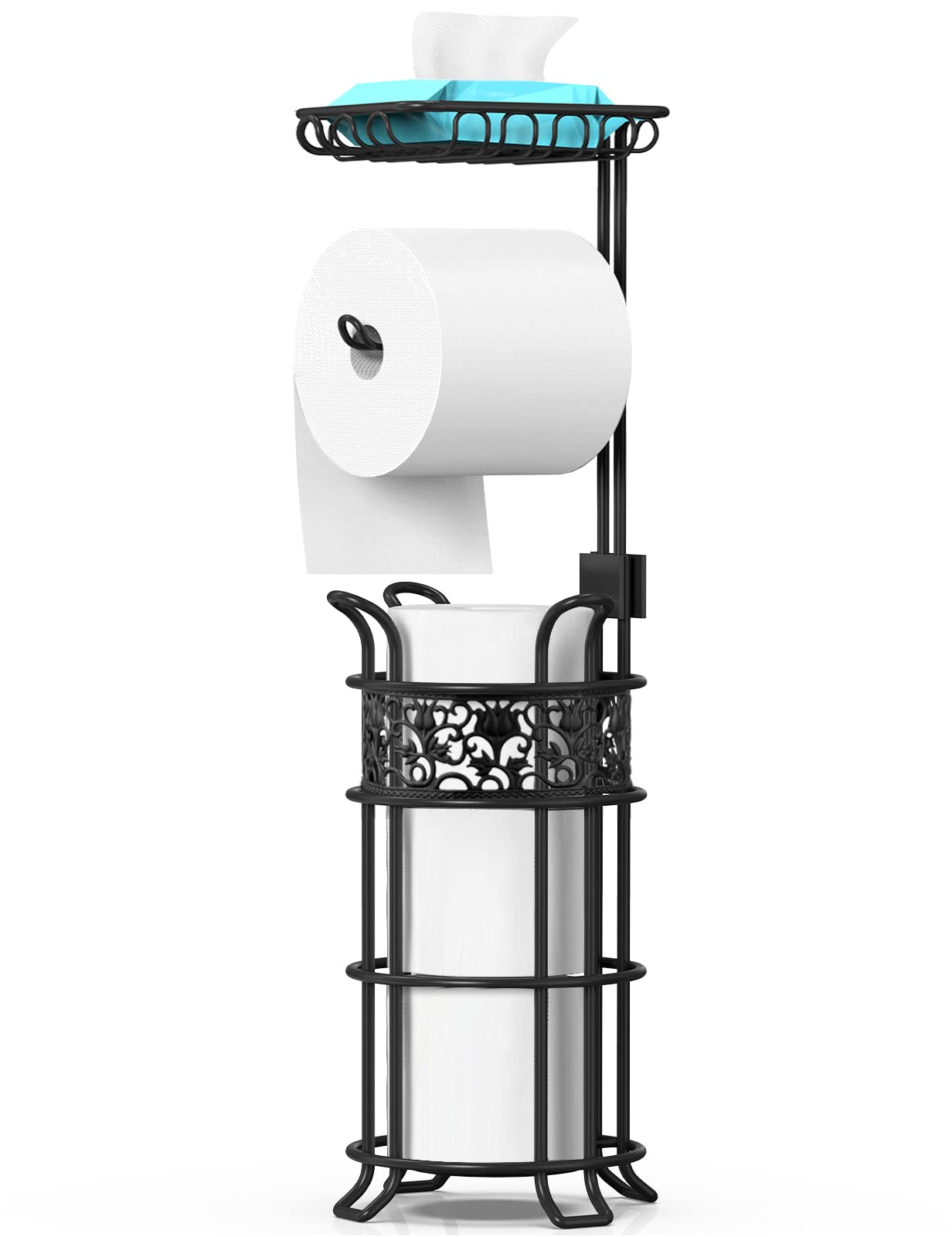 Toilet Paper Holder Stand with Shelf, Free Standing Toilet Paper Roll Dispenser Holds 3 Big Rolls of Jumbo Mega Paper, for RV Ba