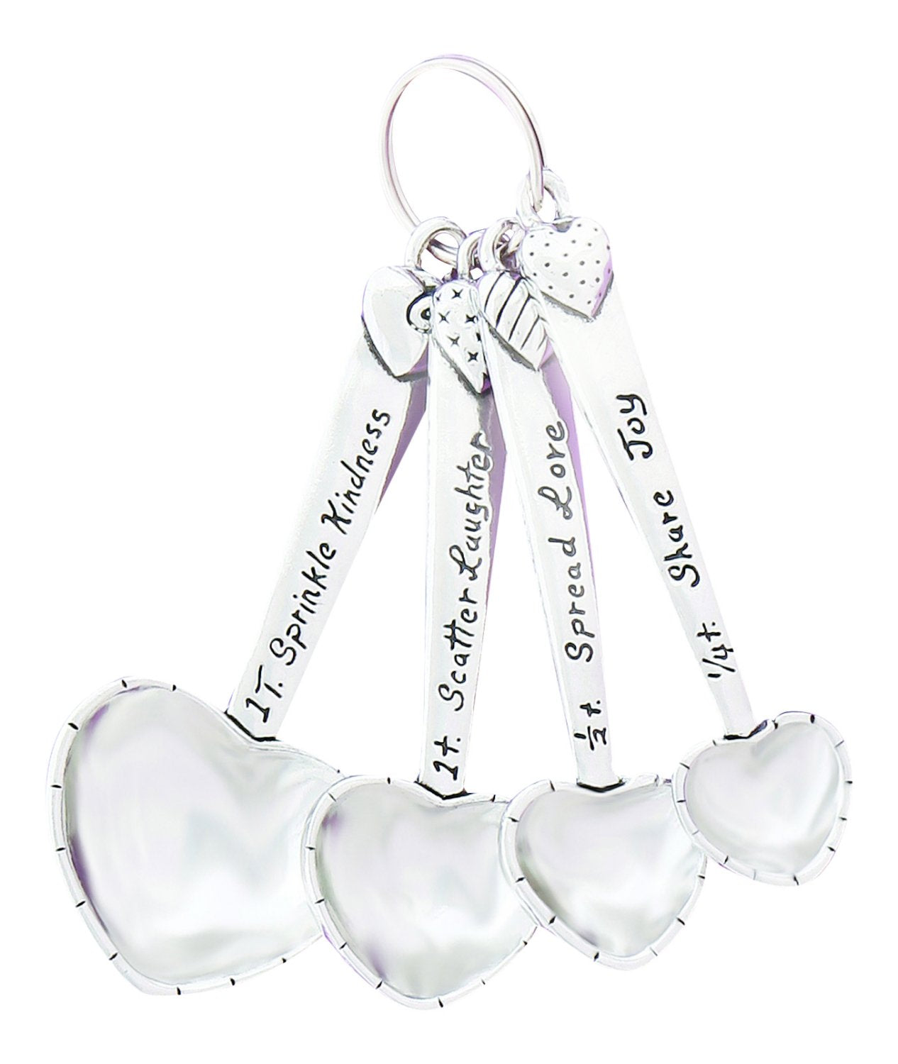 Heart Shaped Pewter Measuring Spoons Set Of 4 Kindness Laughter Love Joy
