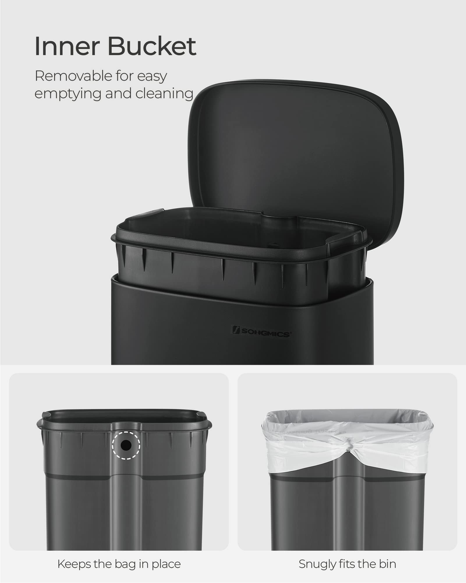Songmics Trash Can With Lid, 8 Gallon Garbage Can, Stainless Steel Small Waste Bin With Step Pedal And Inner Bucket, Soft Close,