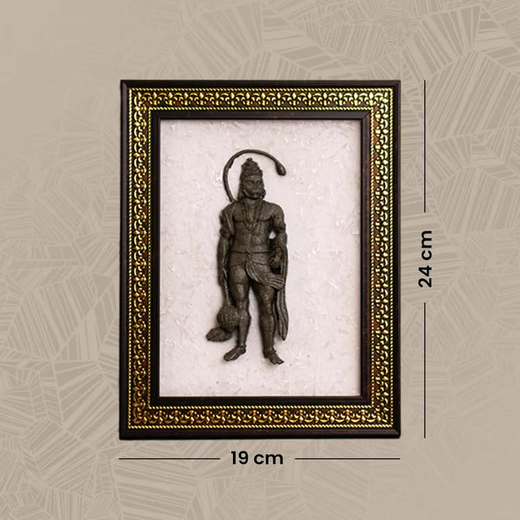Astrotalk Pyrite Hanuman Ji on Selenite Plate | Pyrite Attracts Money & Hanuman ji Photo Frame Provides Protection | Decor Items for Home & Office | Gift for Man & Woman | 19x24x1 cm | 1 Piece