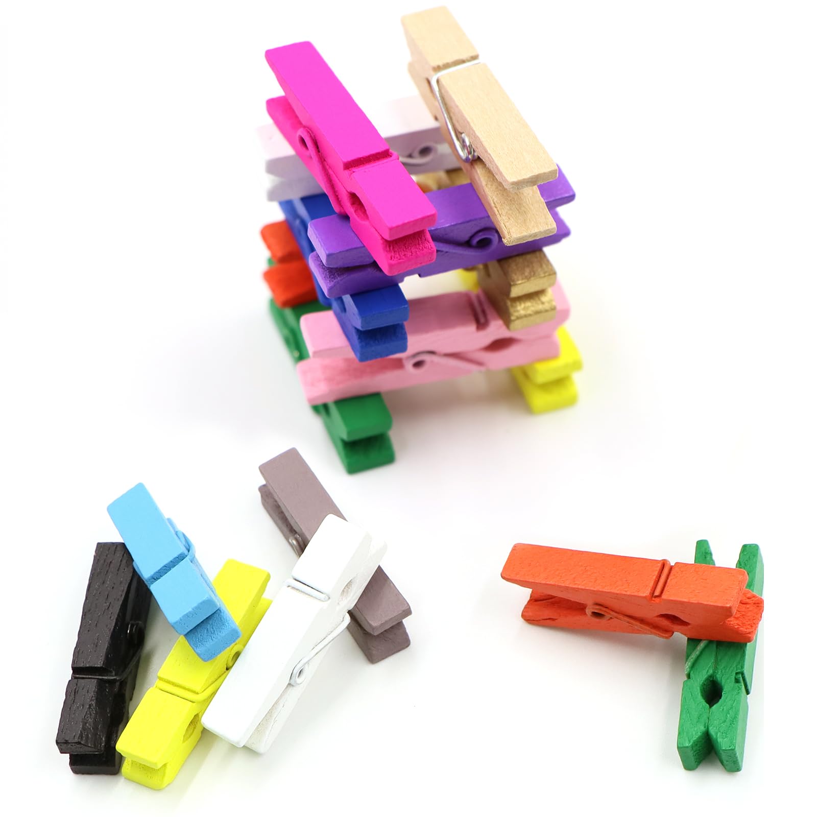 (Pack Of 128) Mini Wooden Colored Clothespins,16 Coloers Each 8Pcs