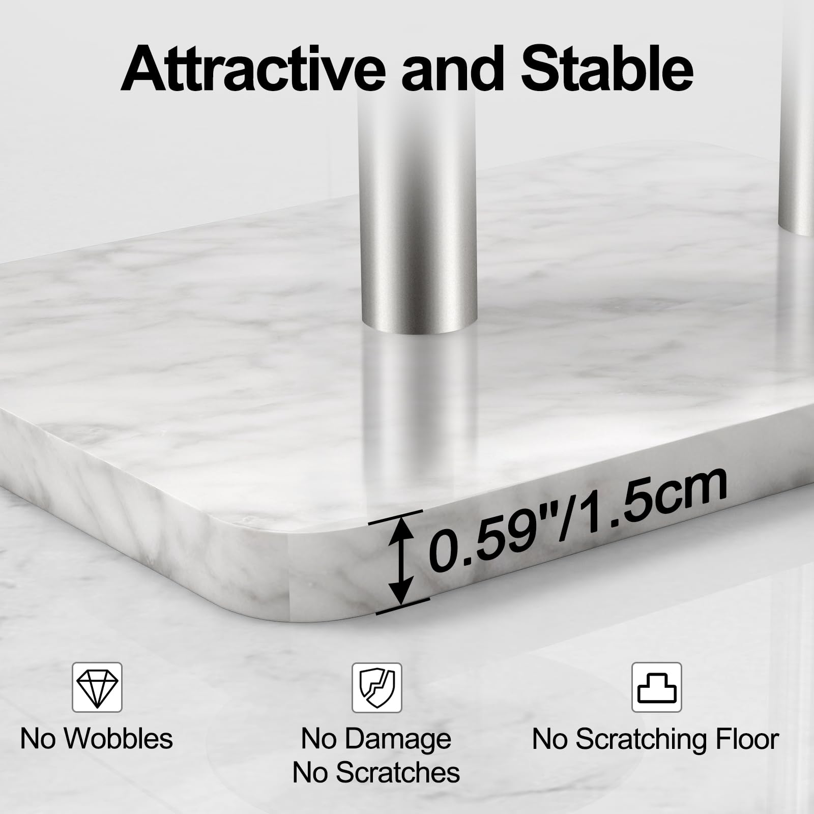 Toilet Paper Holder Free Standing With Marble Base: Stainless Steel Toilet Paper Holder Stand With Top Tray For Candles, Cell Ph