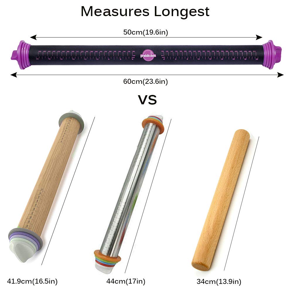 Prokitchen Silicone Rolling Pin With Thickness Rings, Adjustable Silicone Rolling Pin Designs Dough Roller Pins For Fondant, Coo