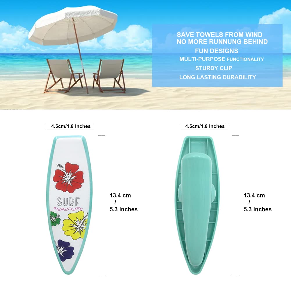 Kirmoo 4 Pieces Beach Towel Clips For Beach Pool & Cruise Chairs Margarita Surfboard,Plastic Clothes Pins Beach Towel Holders Se