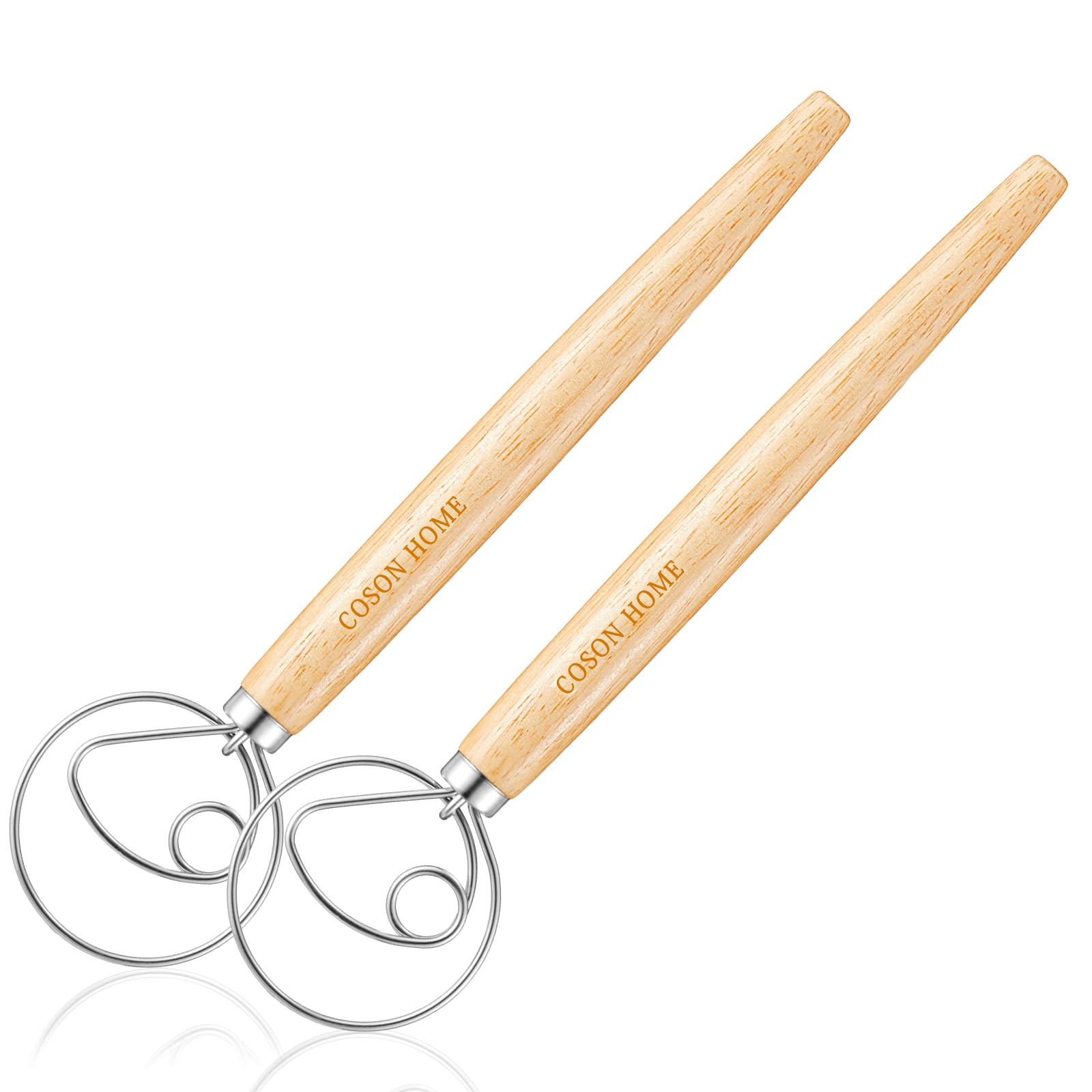 Pack Of 2 Danish Dough Whisk Blender Dutch Bread Whisk Hook Wooden Hand Mixer Sourdough Baking Tools For Cake Bread Pizza Pastry