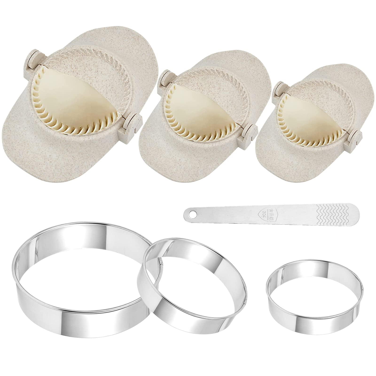 Worldity 7 Pieces Empanada Maker Press, 3 Size Dumpling Maker Press With Dough Cutter And Stuffing Spoon, Dumpling Mold For Chin