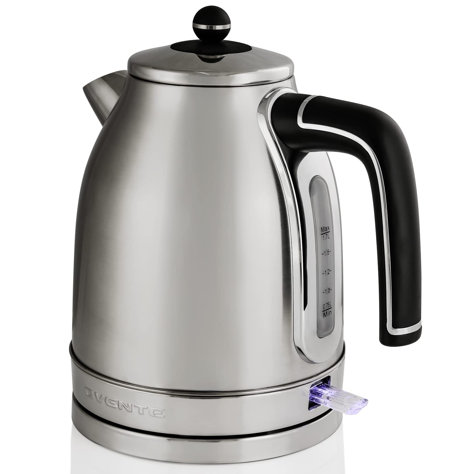 OVENTE Electric Stainless Steel Hot Water Kettle 1.7 Liter Victoria Collection, 1500 Watt Power Tea Maker Boiler with Auto Shut