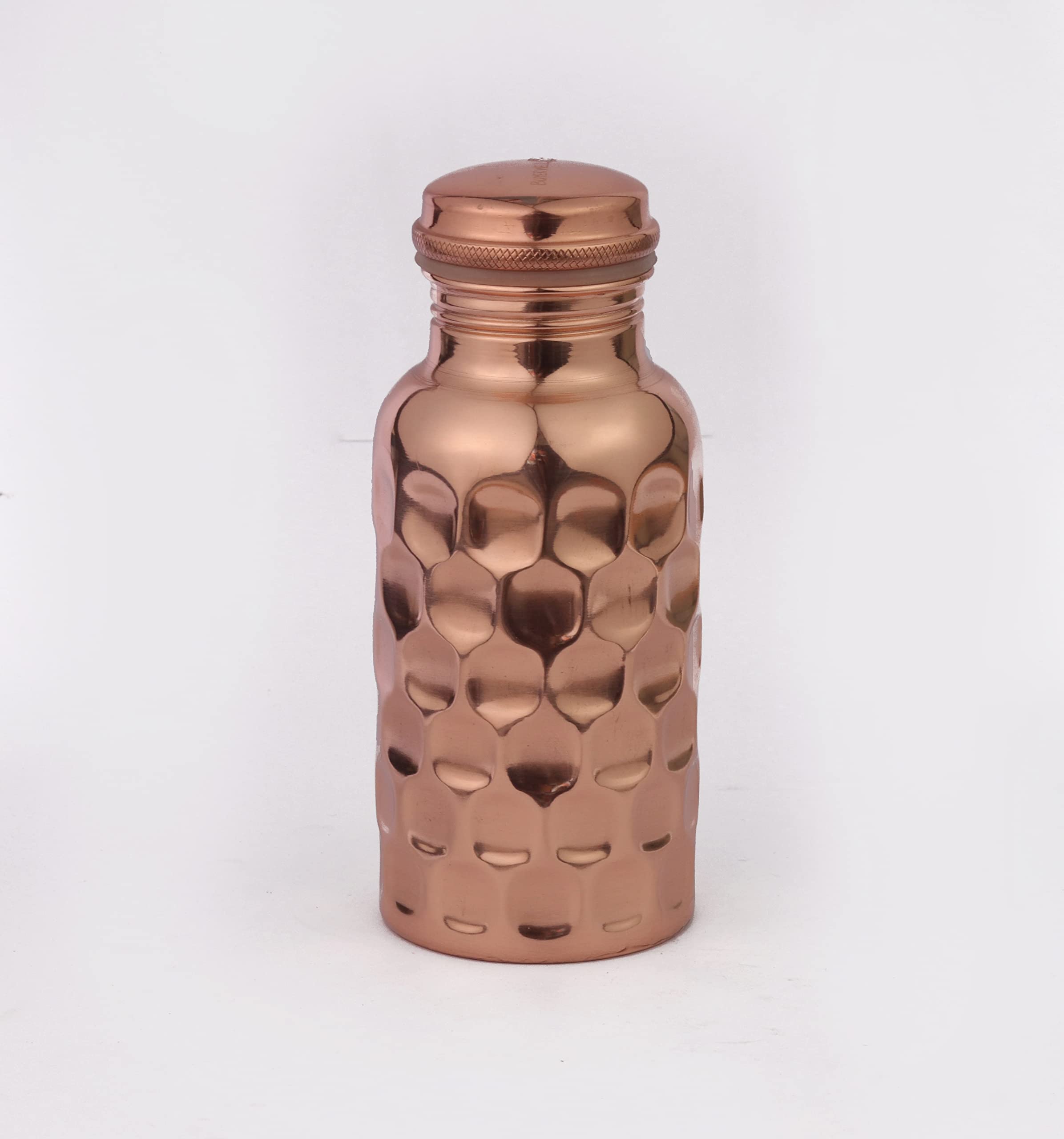 Buyerwell 100 % Pure Copper Diamond Hammered Water Bottle 17 Oz with Lid  Ayurvedic Bottle  Vessel  Drink More  Small Leak 