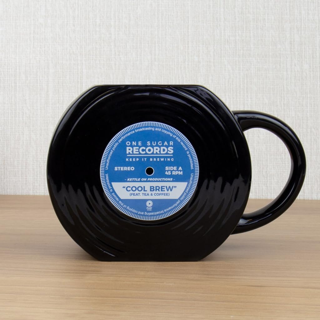 Gift Republic Vinyl Record Novelty Mug Retro Coffee Cup Music Lovers Gift Cool Retro Packaging Large Black Mug Birthday Christma