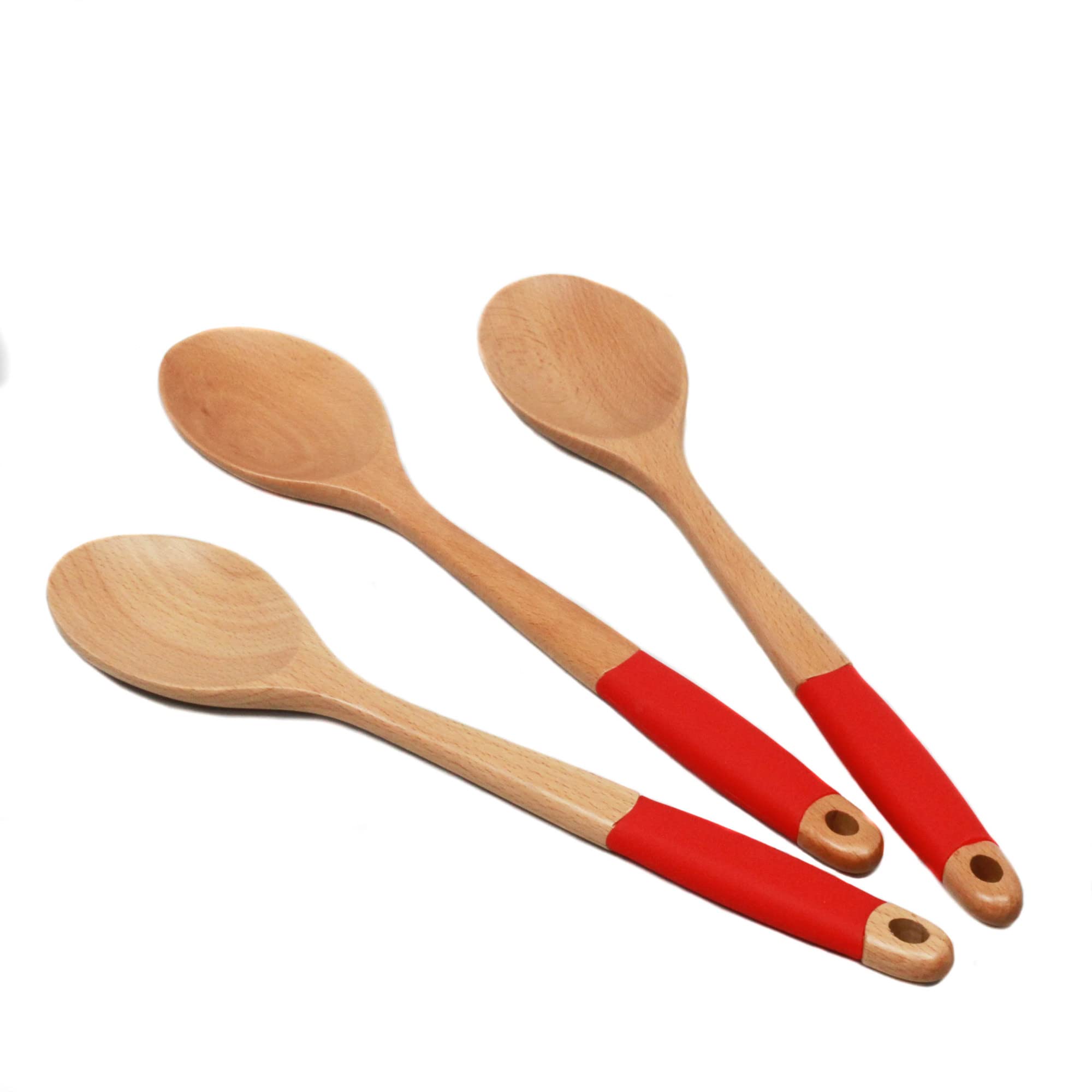 Chef Craft Premium Silicone Handle Wooden Spoon Set, 14 Inch, Red